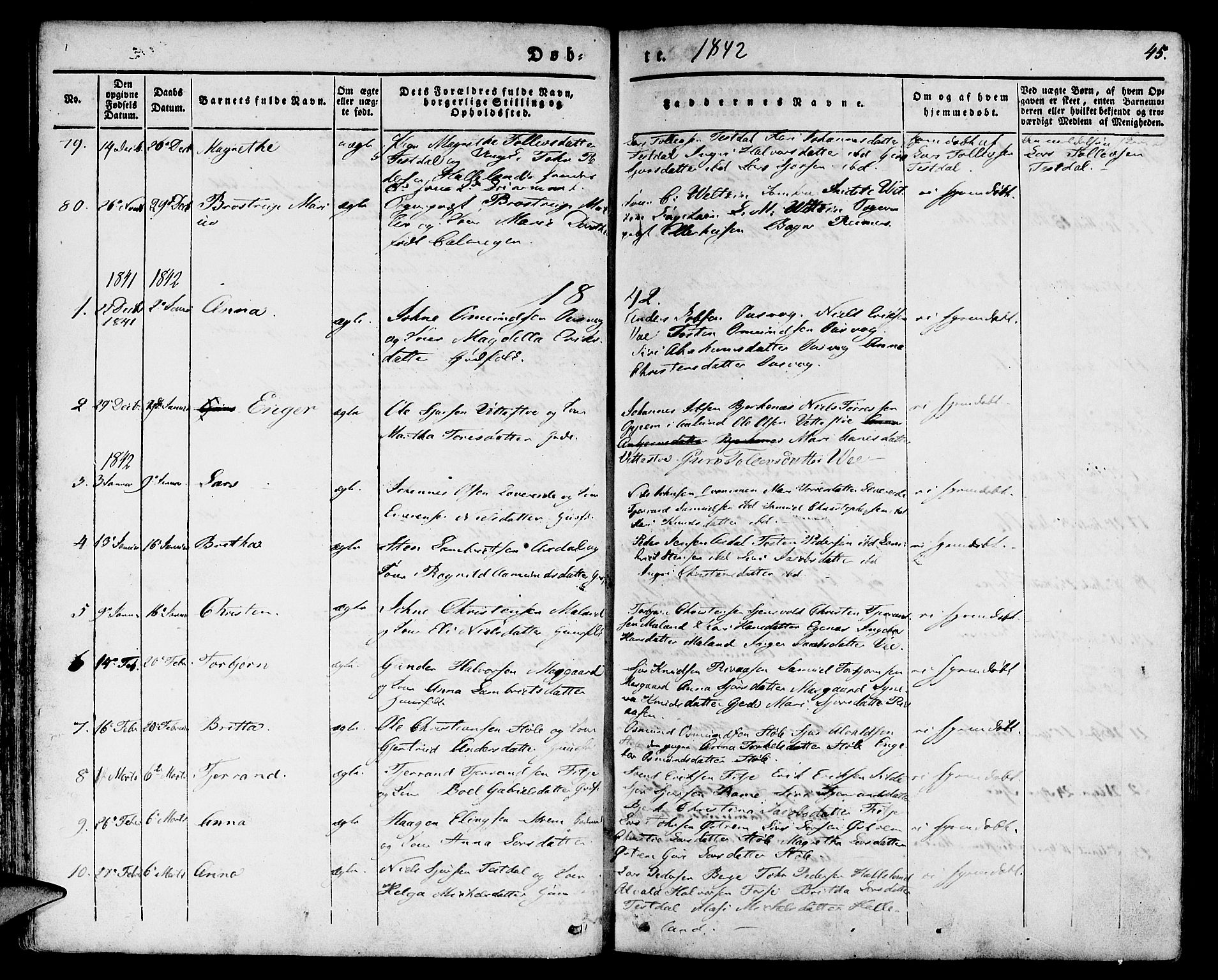 Etne sokneprestembete, SAB/A-75001/H/Haa: Parish register (official) no. A 7, 1831-1847, p. 45
