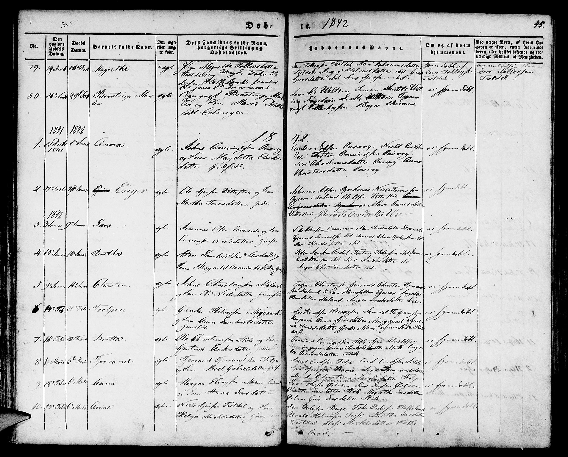 Etne sokneprestembete, AV/SAB-A-75001/H/Haa: Parish register (official) no. A 7, 1831-1847, p. 45