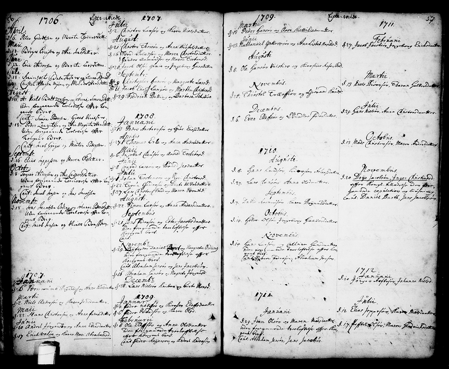 Kragerø kirkebøker, AV/SAKO-A-278/F/Fa/L0001: Parish register (official) no. 1, 1702-1766, p. 56-57