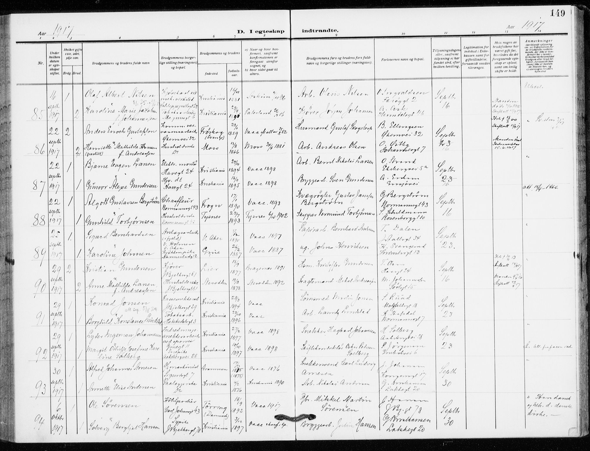 Kampen prestekontor Kirkebøker, AV/SAO-A-10853/F/Fa/L0013: Parish register (official) no. I 13, 1917-1922, p. 149