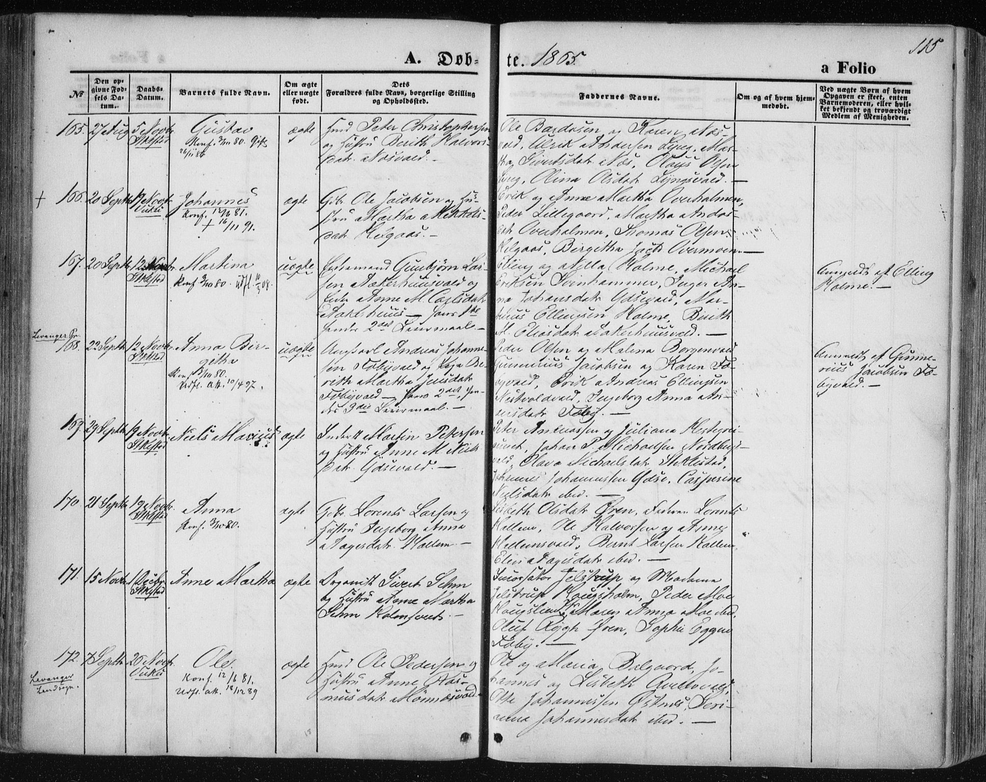 Ministerialprotokoller, klokkerbøker og fødselsregistre - Nord-Trøndelag, AV/SAT-A-1458/723/L0241: Parish register (official) no. 723A10, 1860-1869, p. 115