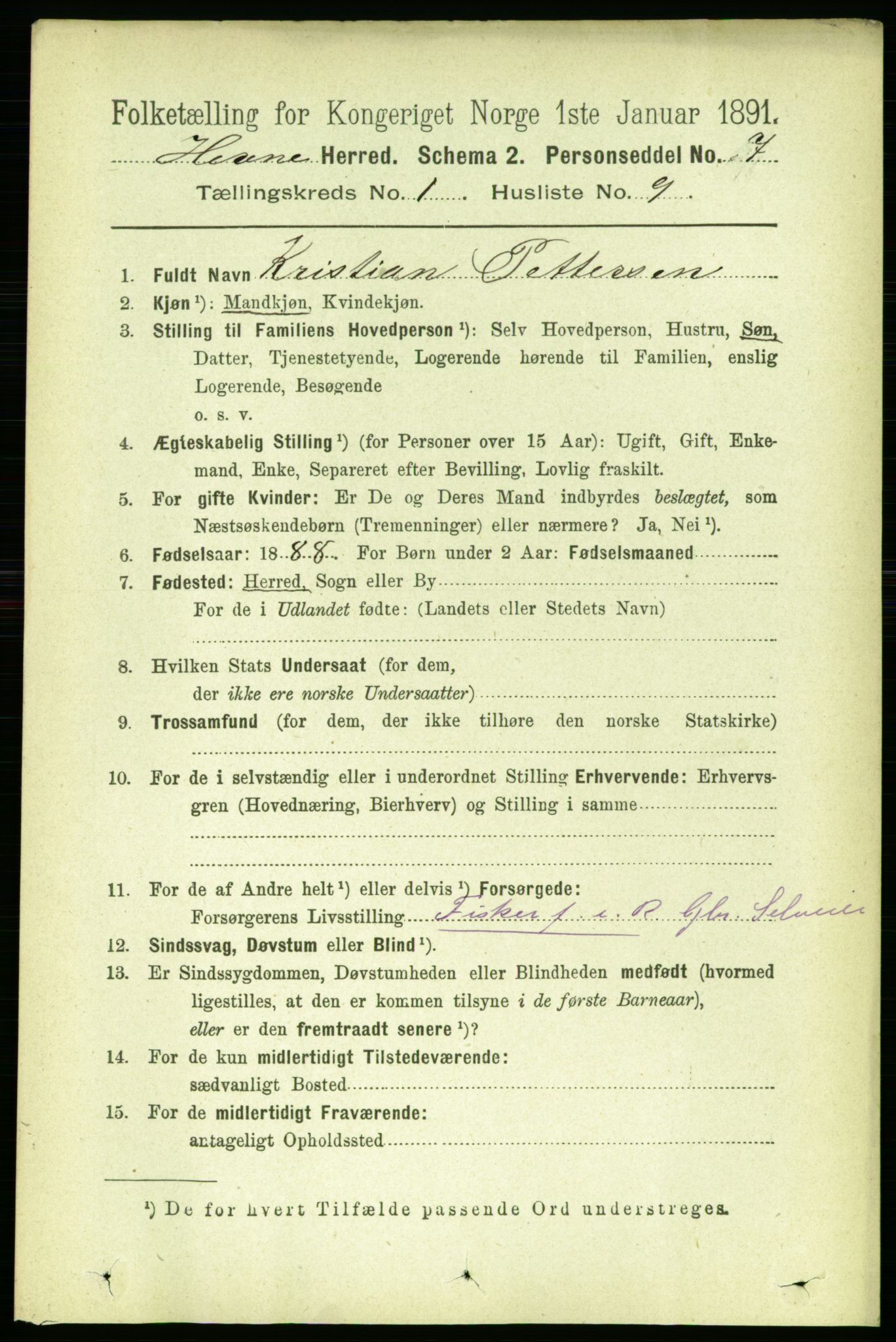 RA, 1891 census for 1612 Hemne, 1891, p. 170