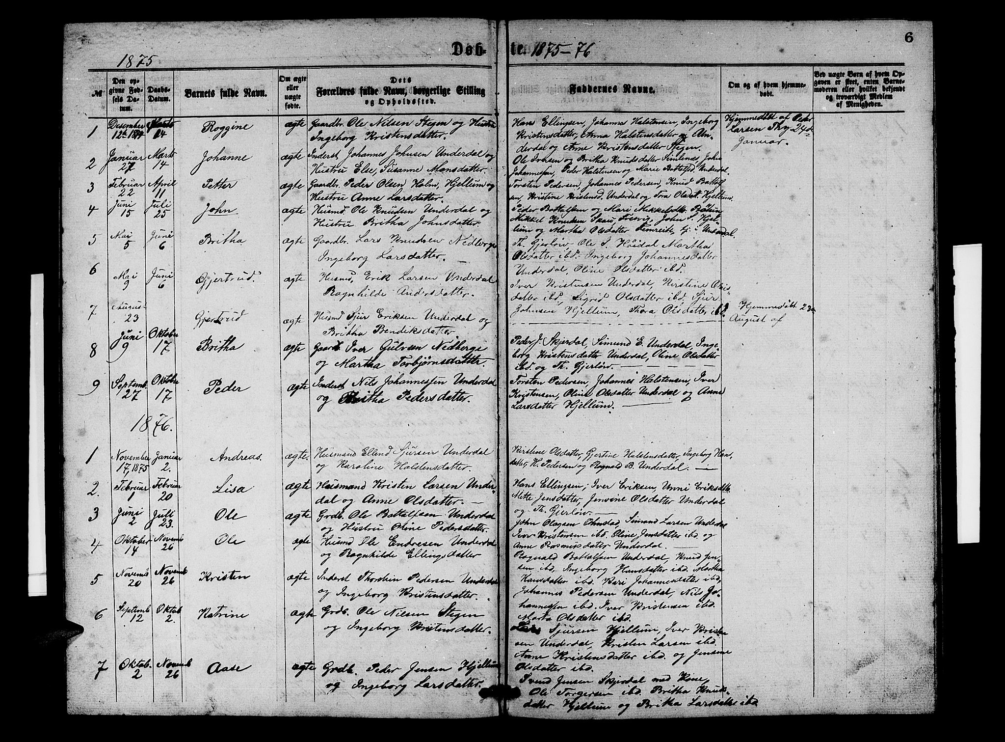 Aurland sokneprestembete, AV/SAB-A-99937/H/Hb/Hbd/L0001: Parish register (copy) no. D 1, 1868-1882, p. 6