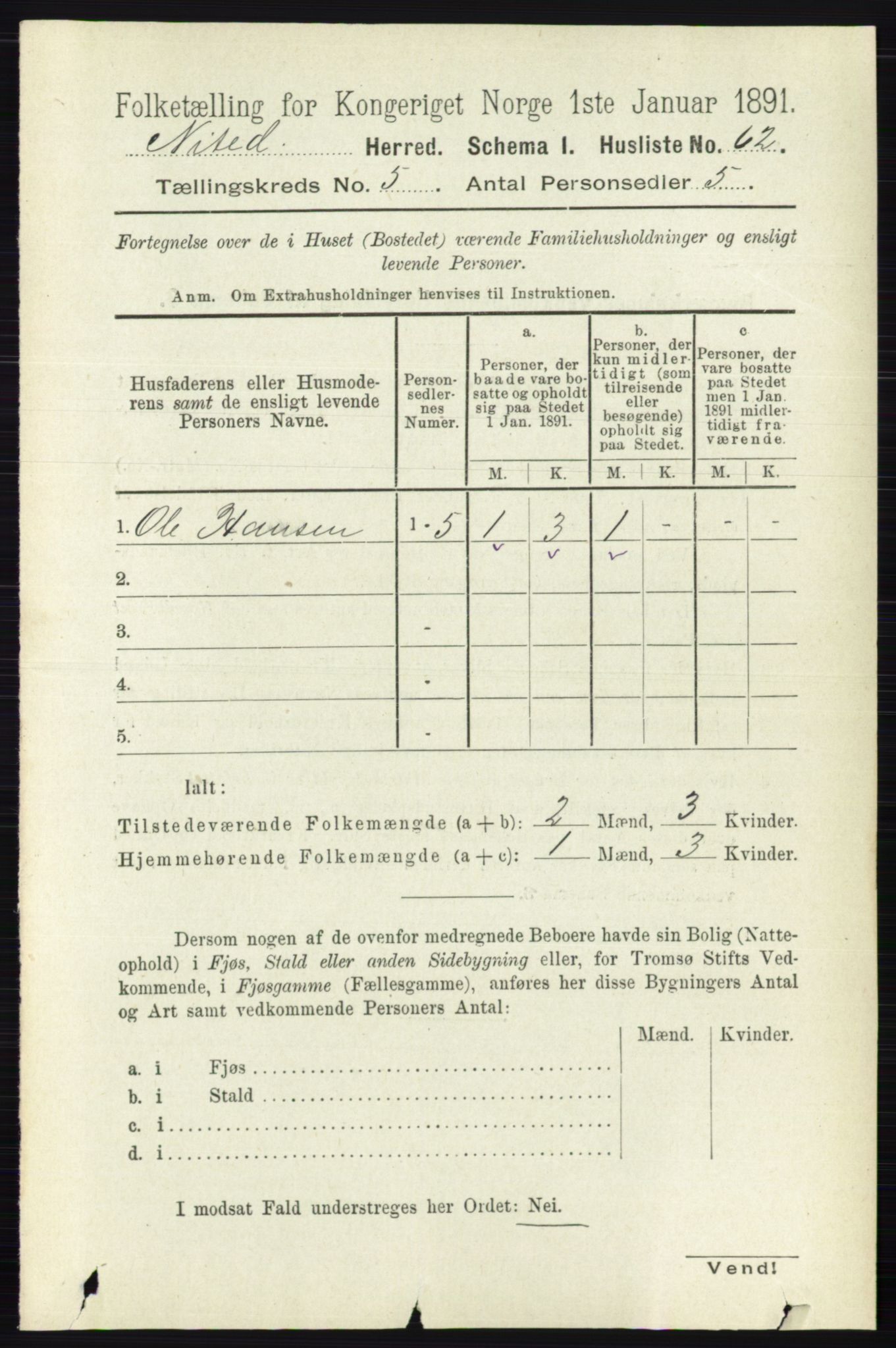 RA, 1891 census for 0233 Nittedal, 1891, p. 2178