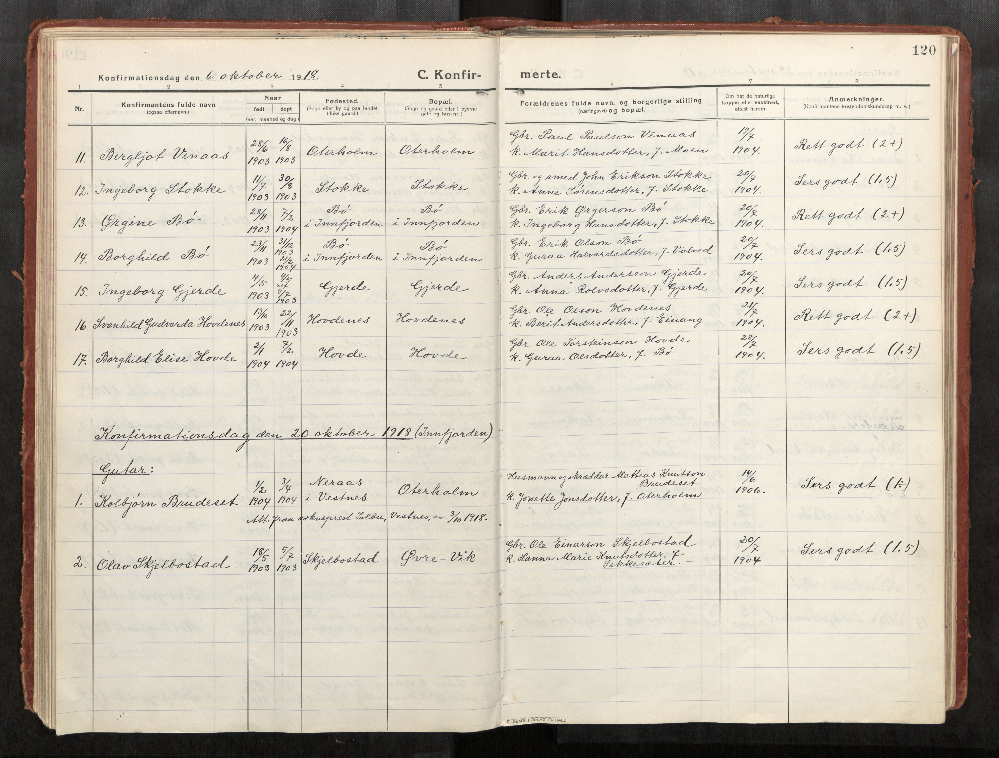 Eid sokneprestkontor, AV/SAT-A-1254: Parish register (official) no. 543A04, 1916-1956, p. 120