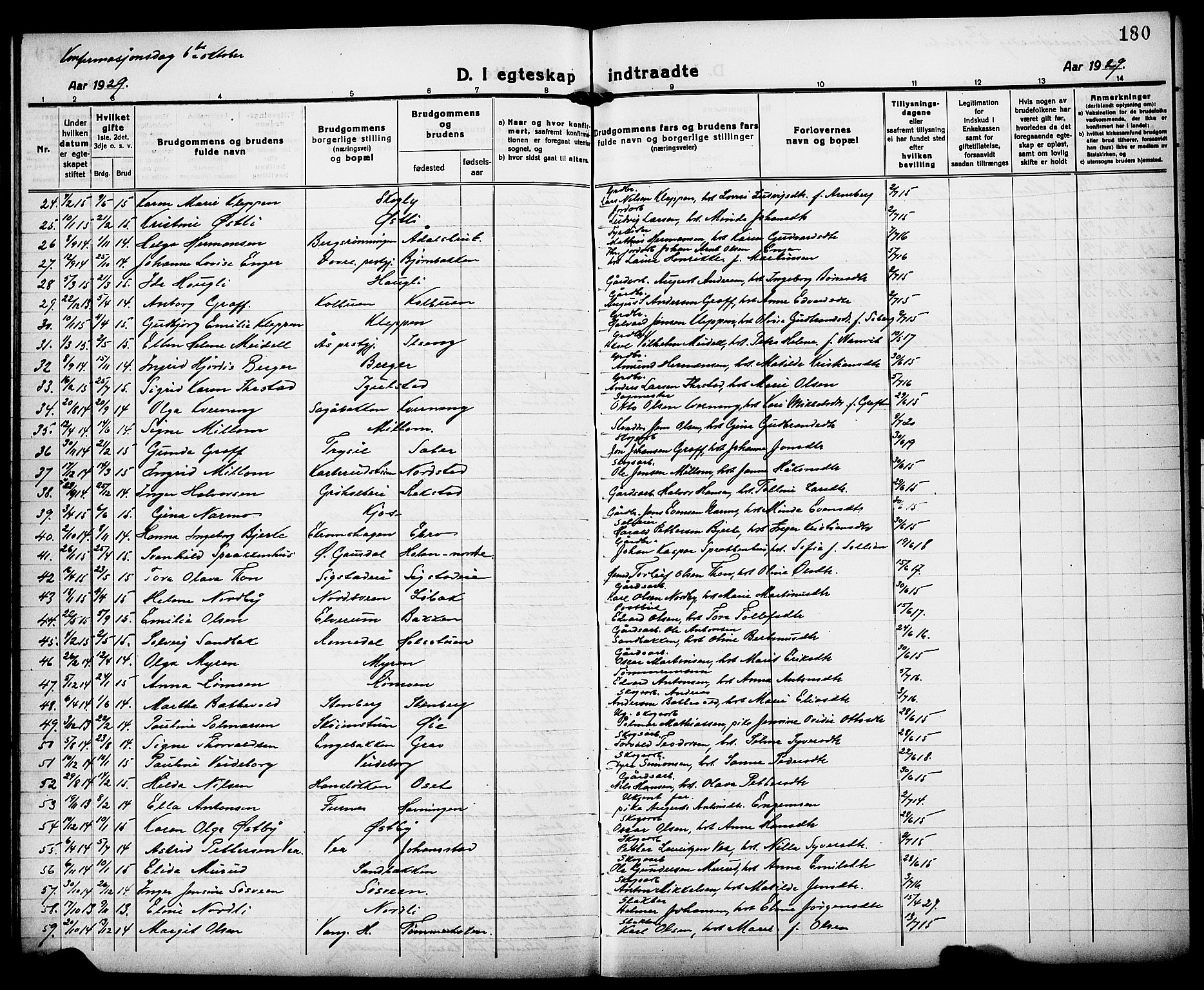 Løten prestekontor, AV/SAH-PREST-022/L/La/L0008: Parish register (copy) no. 8, 1920-1929, p. 180