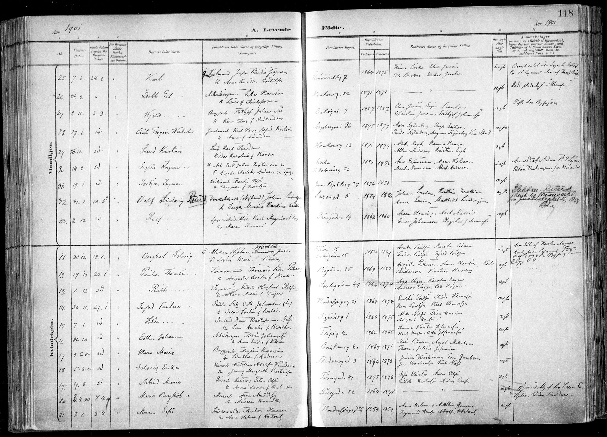 Kampen prestekontor Kirkebøker, AV/SAO-A-10853/F/Fa/L0007: Parish register (official) no. I 7, 1897-1905, p. 118