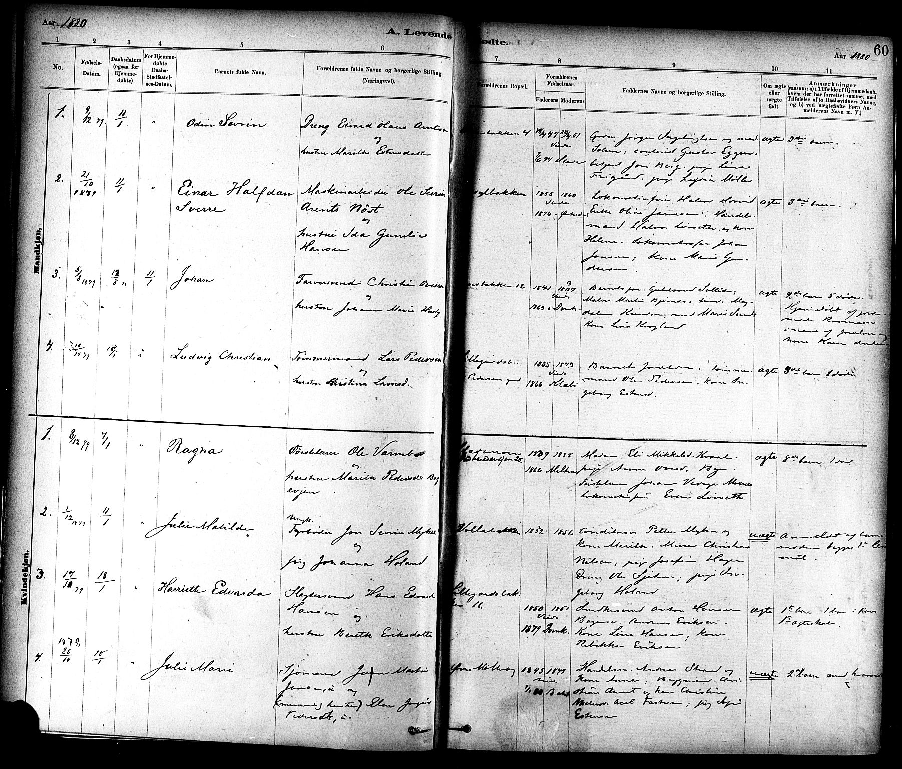 Ministerialprotokoller, klokkerbøker og fødselsregistre - Sør-Trøndelag, SAT/A-1456/604/L0188: Parish register (official) no. 604A09, 1878-1892, p. 60