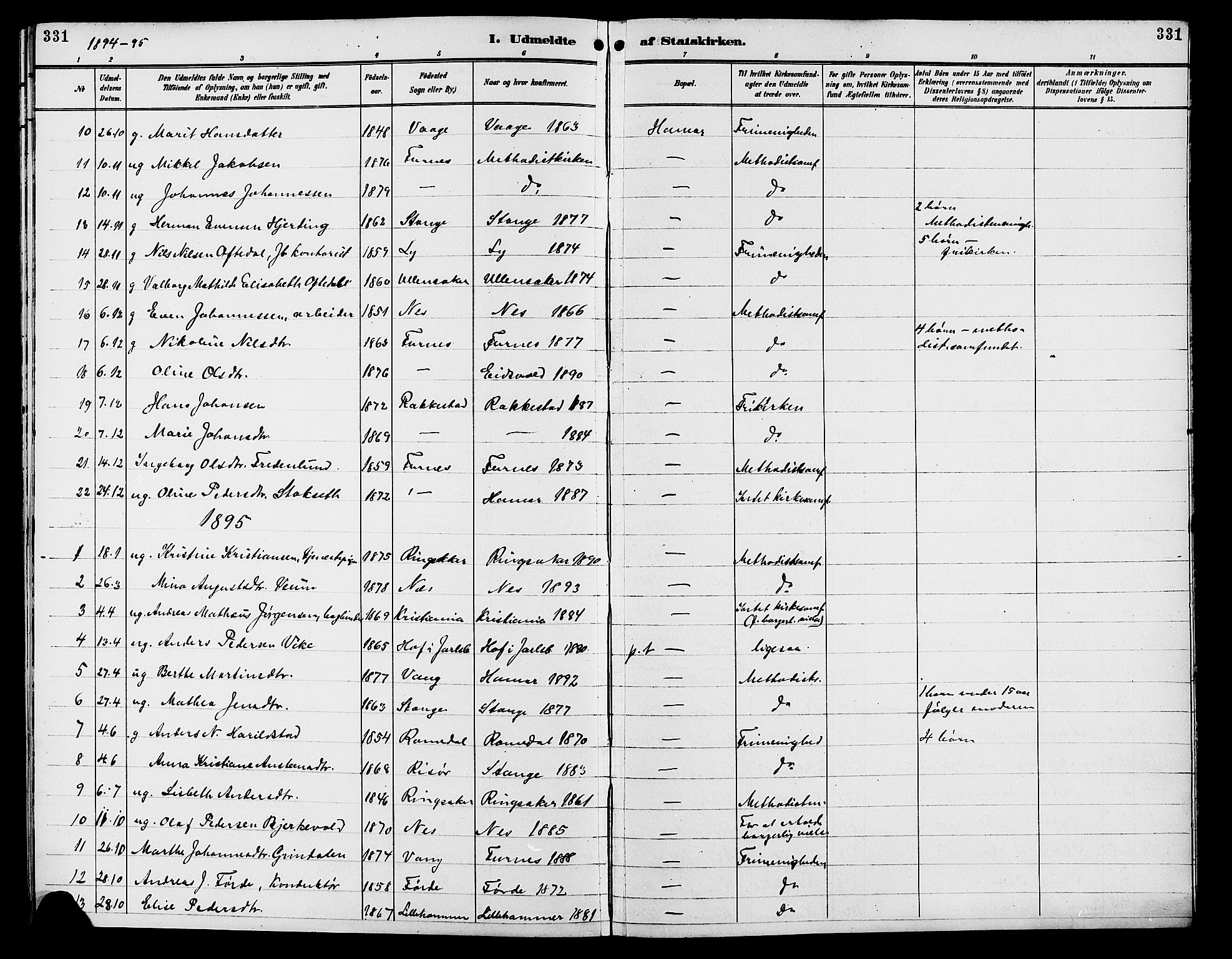 Vang prestekontor, Hedmark, SAH/PREST-008/H/Ha/Hab/L0013: Parish register (copy) no. 13, 1890-1899, p. 331