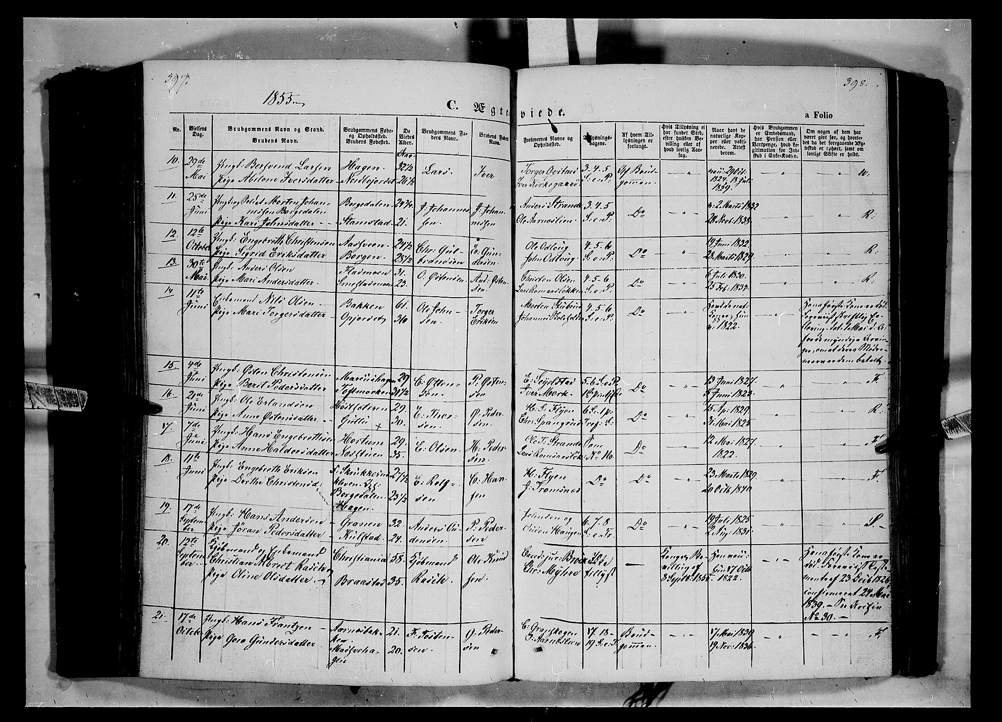Ringebu prestekontor, SAH/PREST-082/H/Ha/Haa/L0006: Parish register (official) no. 6, 1848-1859, p. 397-398