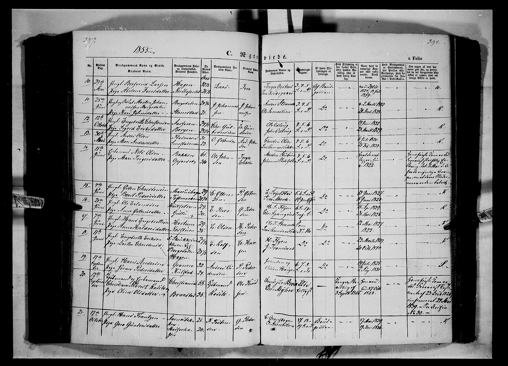 Ringebu prestekontor, AV/SAH-PREST-082/H/Ha/Haa/L0006: Parish register (official) no. 6, 1848-1859, p. 397-398