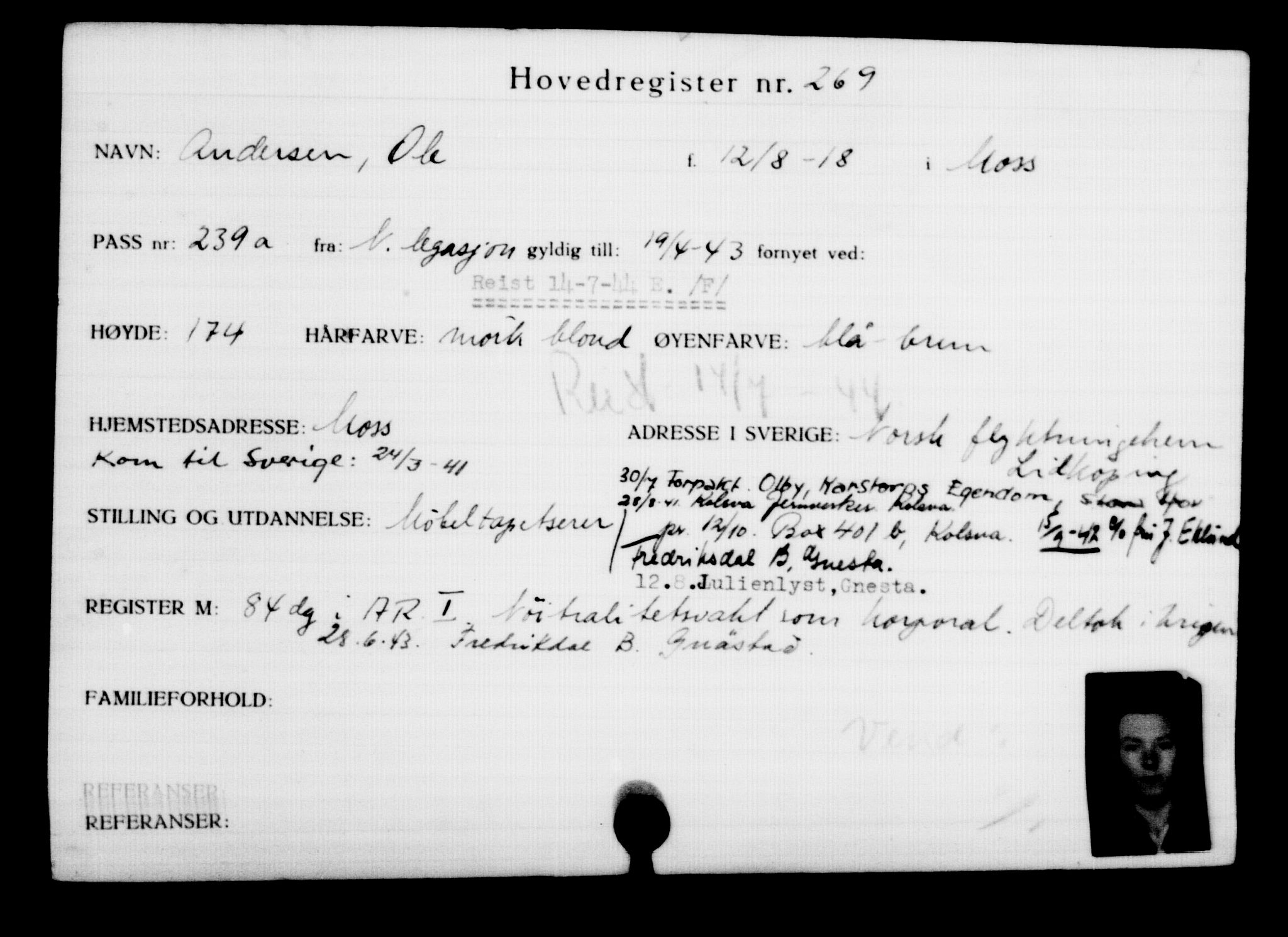 Den Kgl. Norske Legasjons Flyktningskontor, AV/RA-S-6753/V/Va/L0001: Kjesäterkartoteket. Flyktningenr. 1-1000, 1940-1945, p. 427