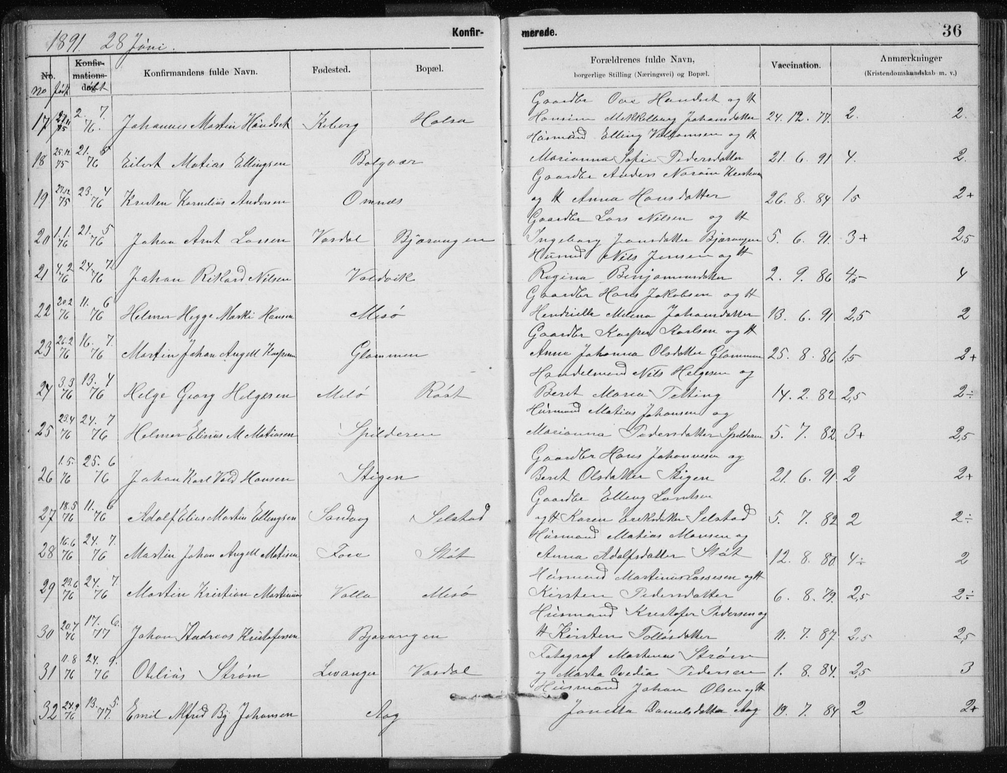 Ministerialprotokoller, klokkerbøker og fødselsregistre - Nordland, SAT/A-1459/843/L0637: Parish register (copy) no. 843C06, 1884-1908, p. 36
