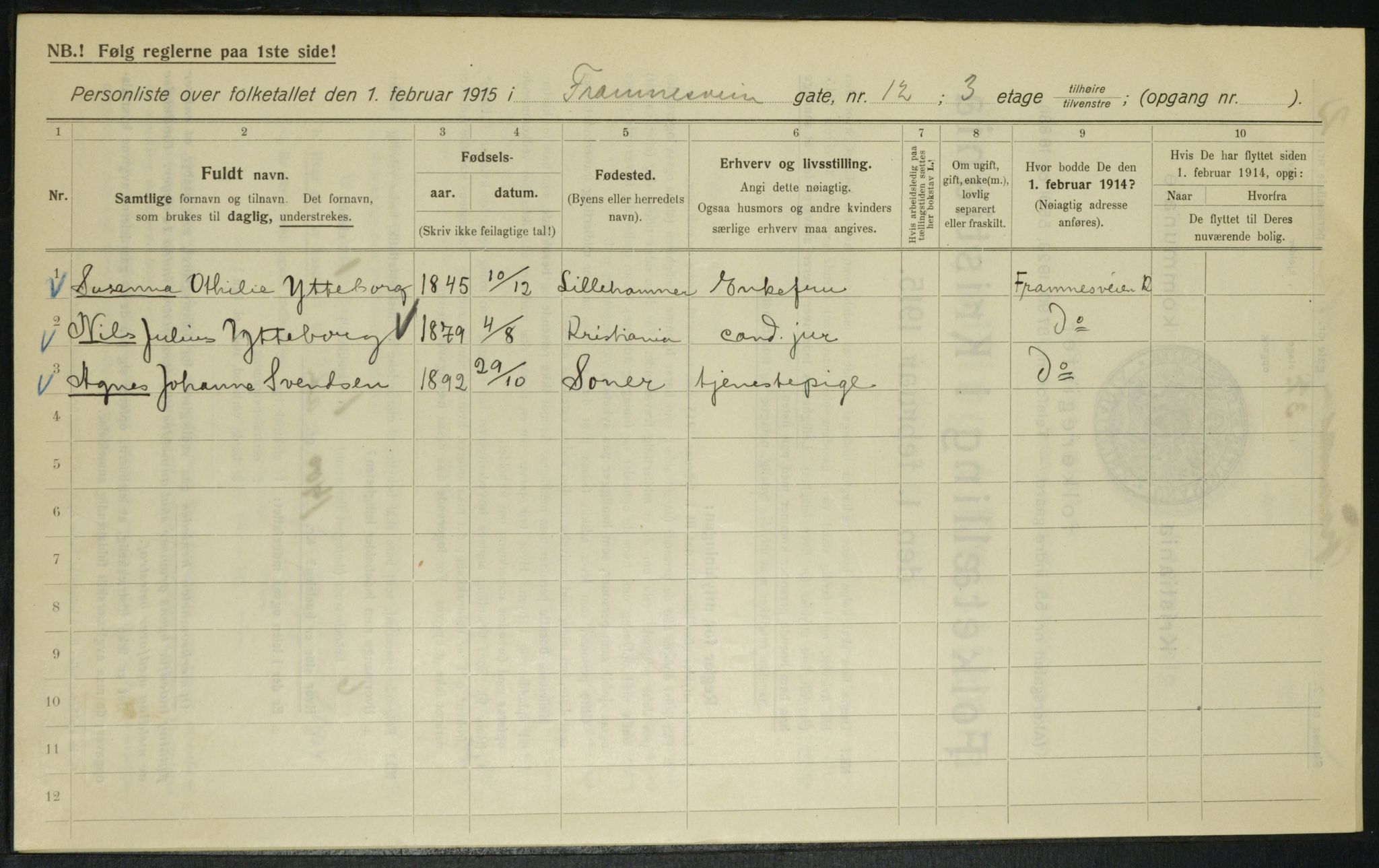 OBA, Municipal Census 1915 for Kristiania, 1915, p. 25017