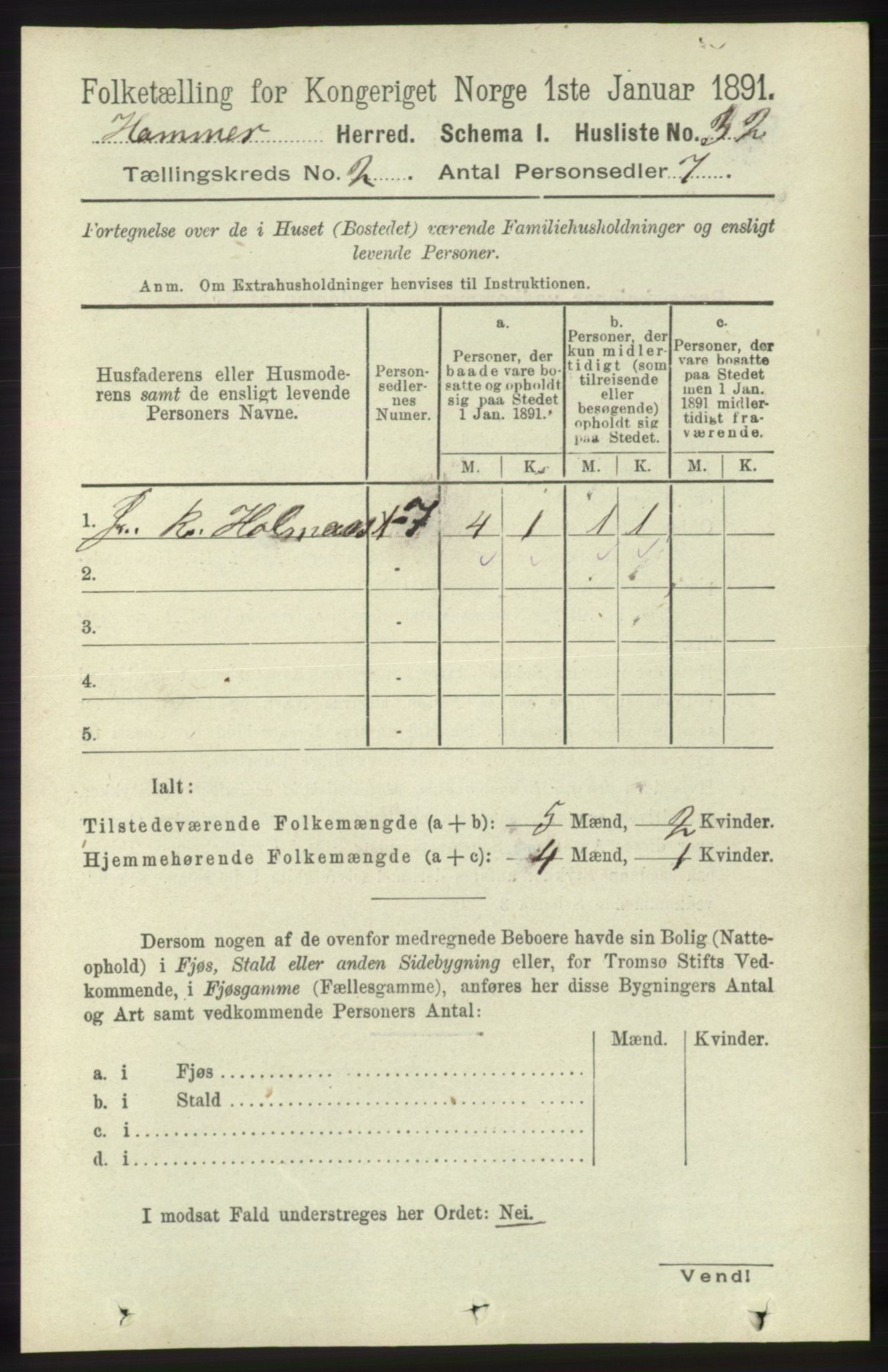 RA, 1891 census for 1254 Hamre, 1891, p. 218