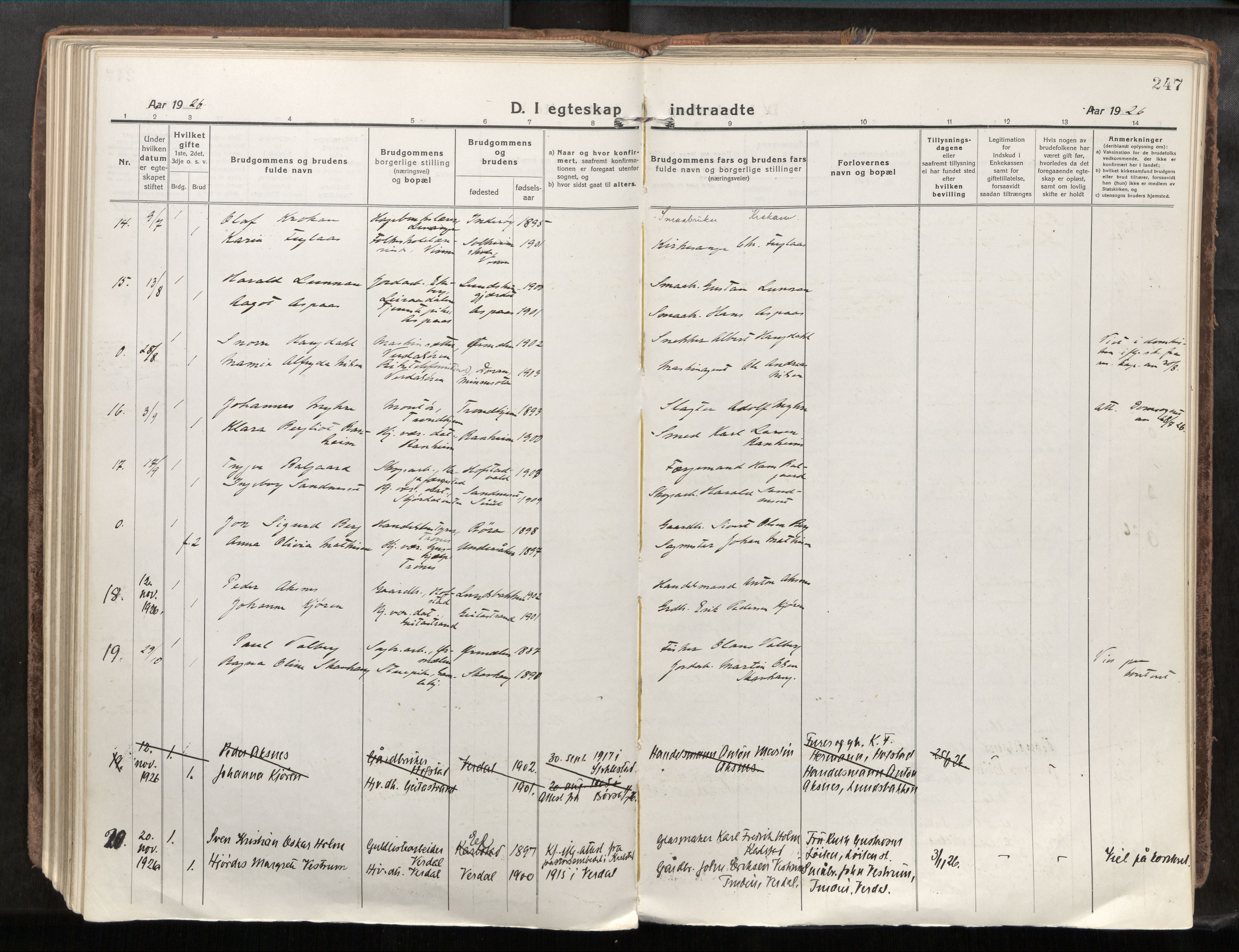 Verdal sokneprestkontor, SAT/A-1156/2/H/Haa/L0001: Parish register (official) no. 1, 1917-1932, p. 247
