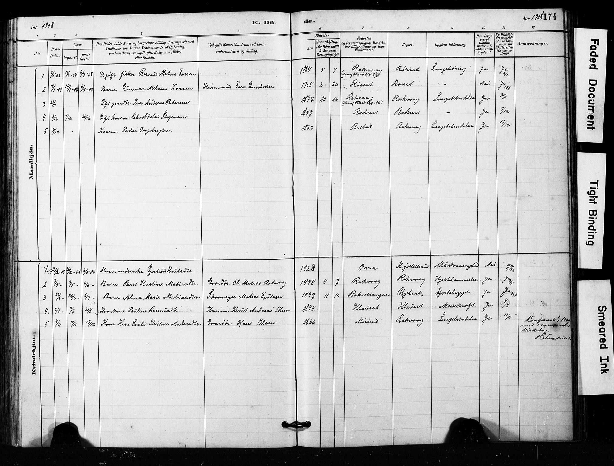 Ministerialprotokoller, klokkerbøker og fødselsregistre - Møre og Romsdal, SAT/A-1454/563/L0737: Parish register (copy) no. 563C01, 1878-1916, p. 174