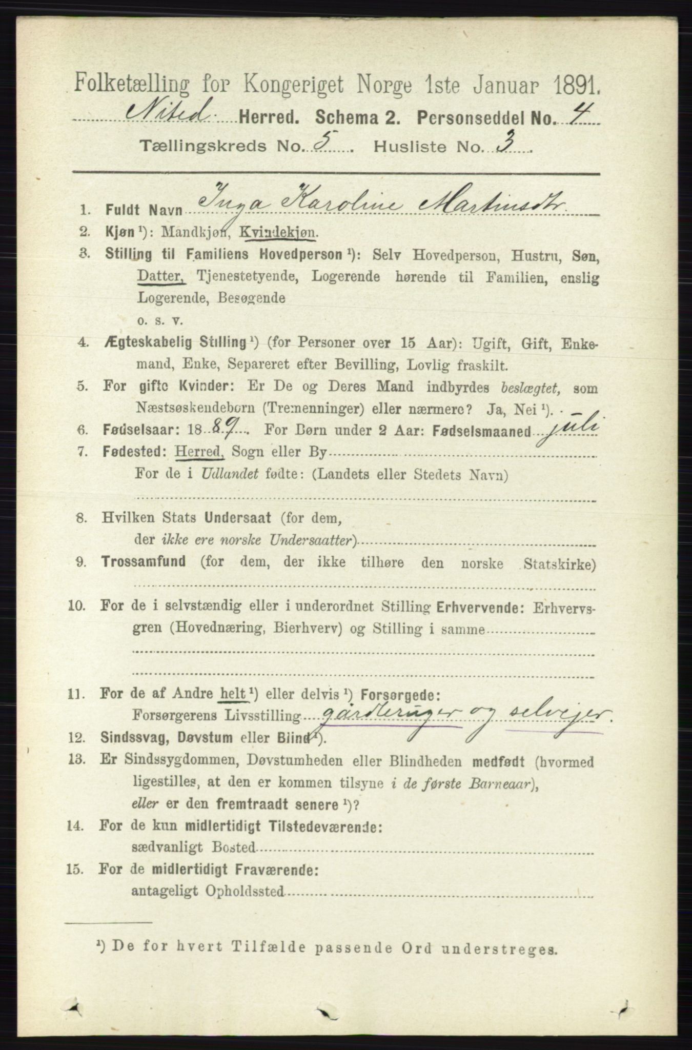 RA, 1891 census for 0233 Nittedal, 1891, p. 2197