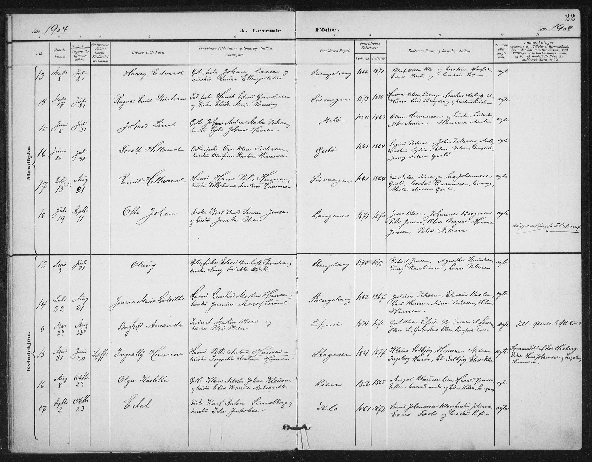 Ministerialprotokoller, klokkerbøker og fødselsregistre - Nordland, SAT/A-1459/894/L1356: Parish register (official) no. 894A02, 1897-1914, p. 22