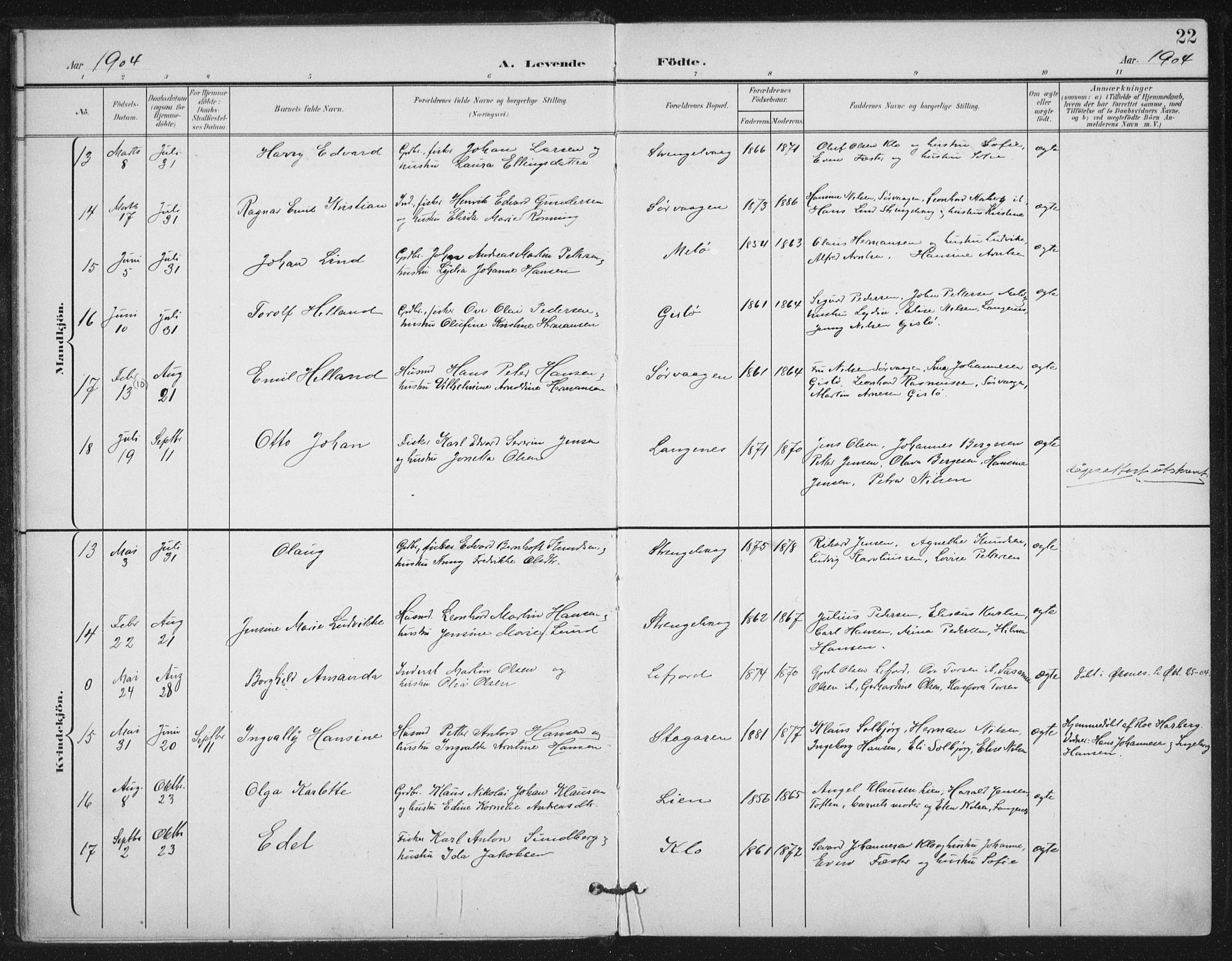 Ministerialprotokoller, klokkerbøker og fødselsregistre - Nordland, AV/SAT-A-1459/894/L1356: Parish register (official) no. 894A02, 1897-1914, p. 22