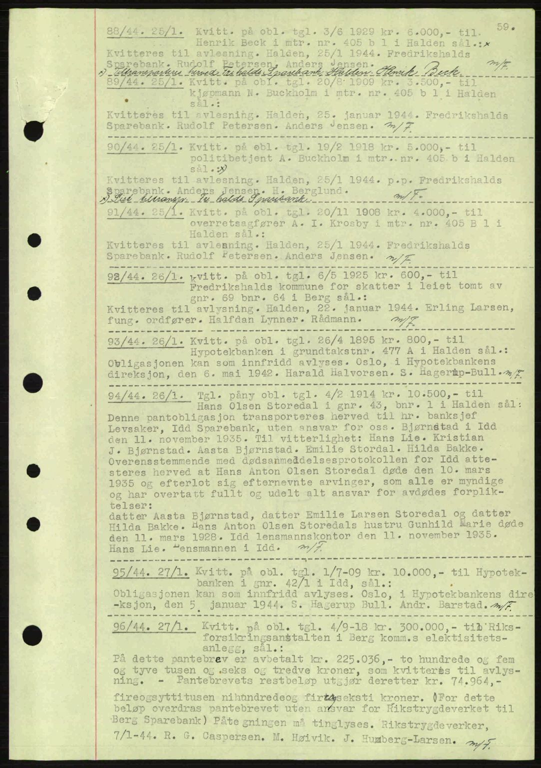 Idd og Marker sorenskriveri, AV/SAO-A-10283/G/Gb/Gbc/L0002: Mortgage book no. B4-9a, 1939-1945, Diary no: : 88/1944