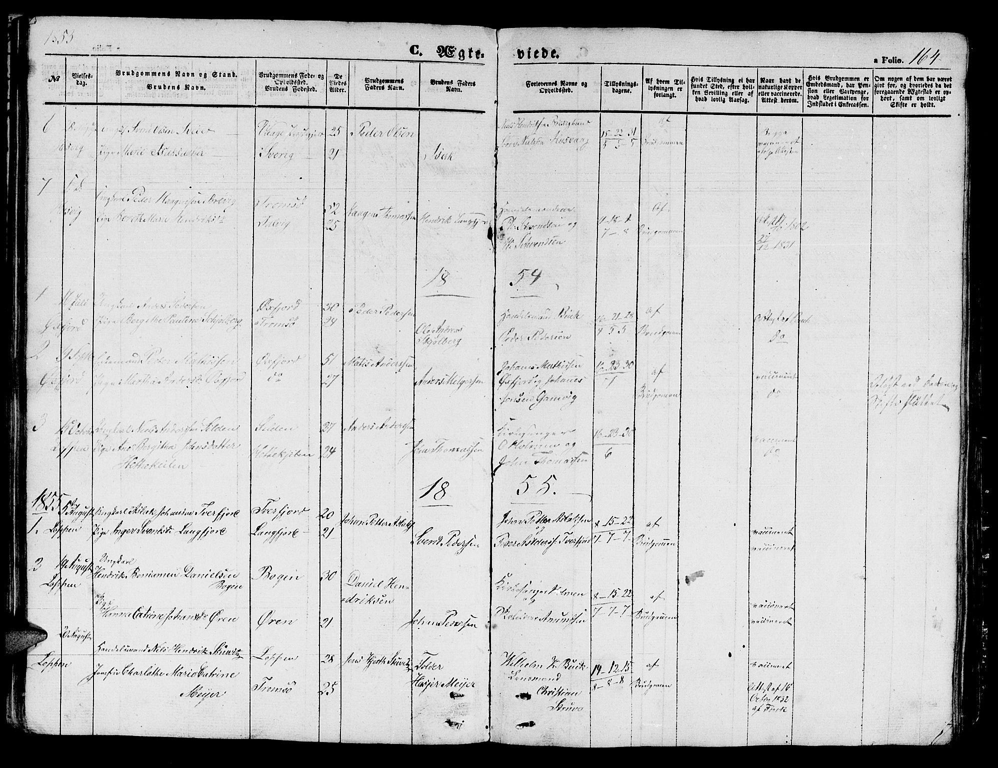 Loppa sokneprestkontor, SATØ/S-1339/H/Hb/L0002klokker: Parish register (copy) no. 2, 1850-1880, p. 164