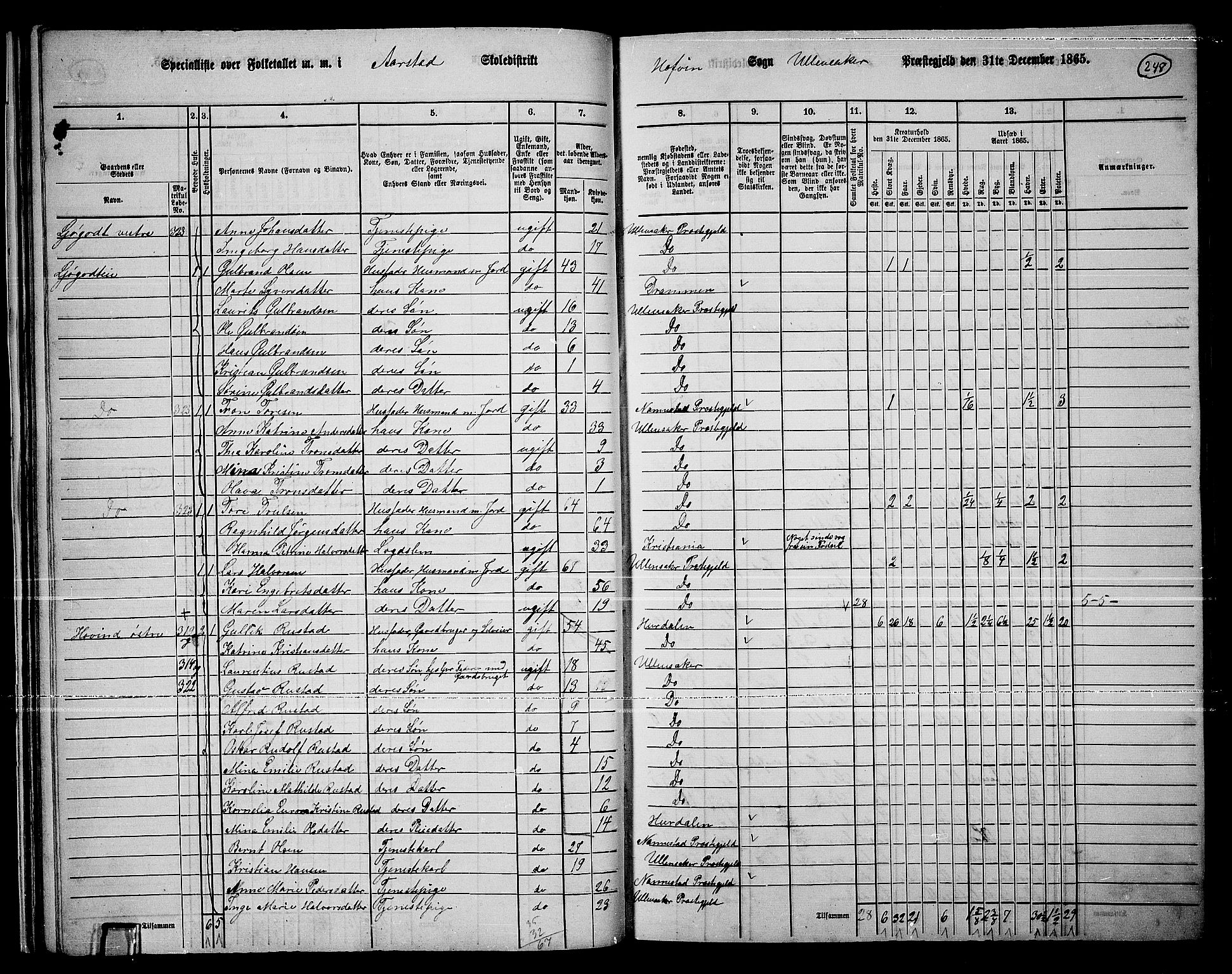 RA, 1865 census for Ullensaker, 1865, p. 220