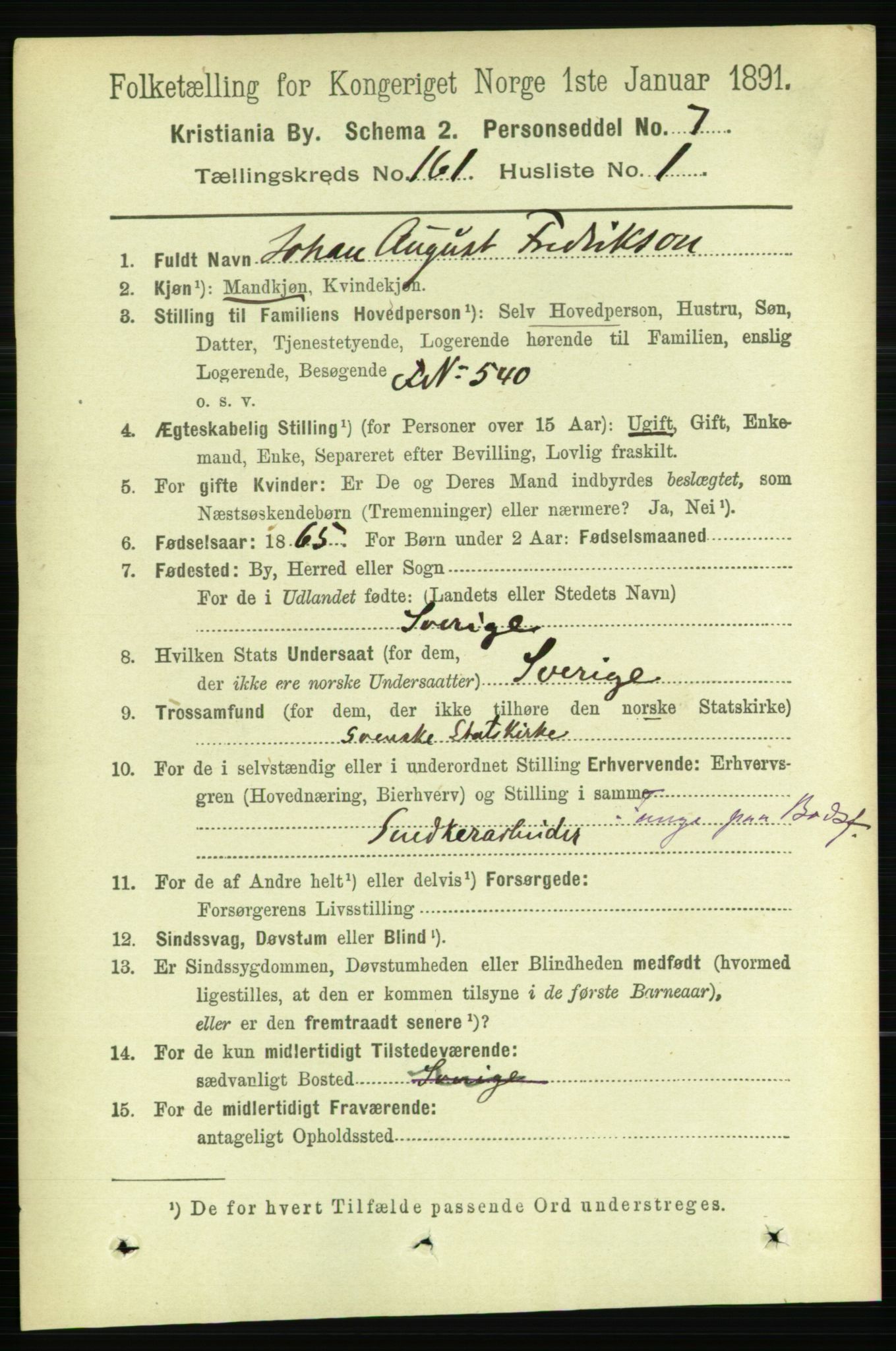 RA, 1891 census for 0301 Kristiania, 1891, p. 91425