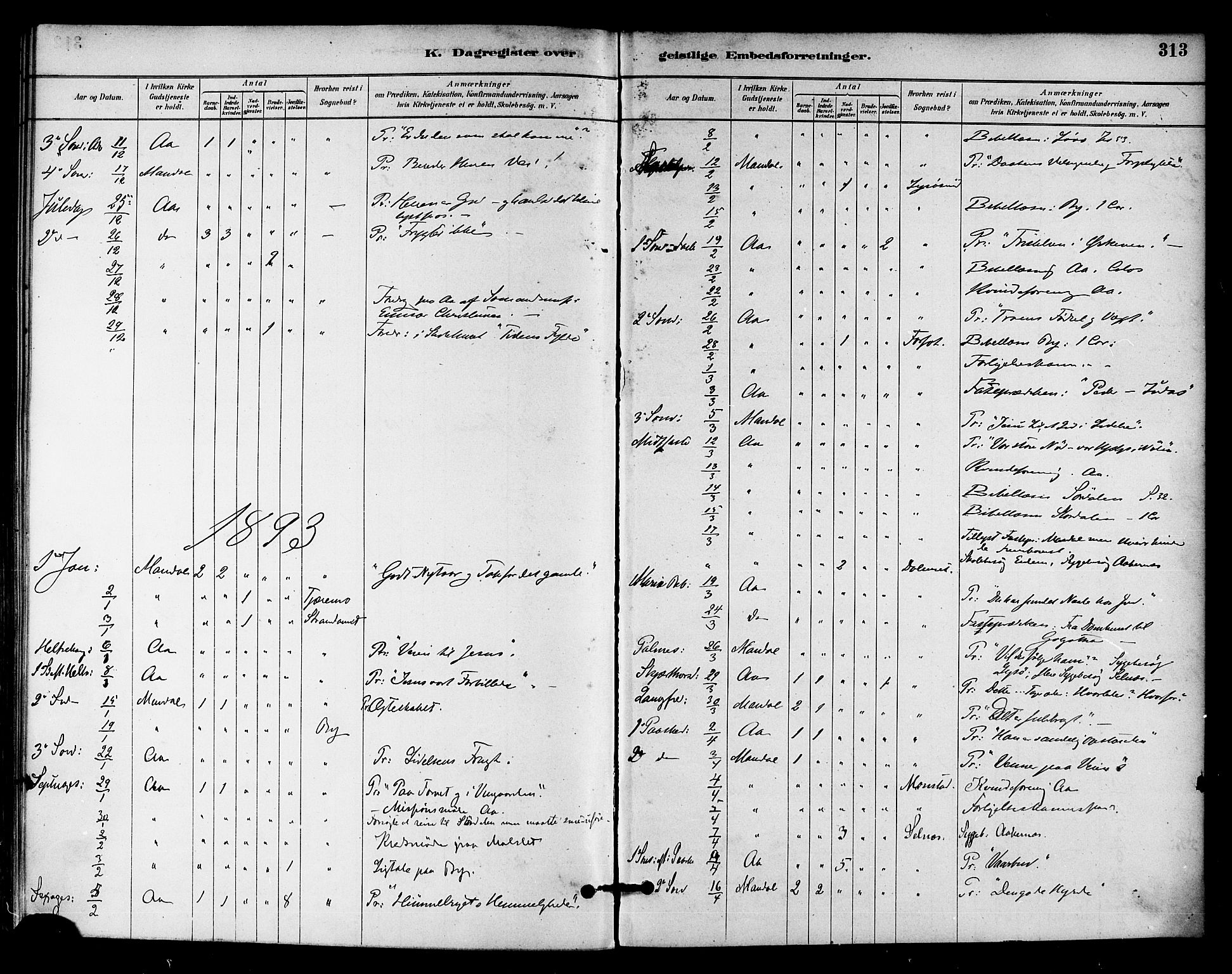 Ministerialprotokoller, klokkerbøker og fødselsregistre - Sør-Trøndelag, SAT/A-1456/655/L0680: Parish register (official) no. 655A09, 1880-1894, p. 313