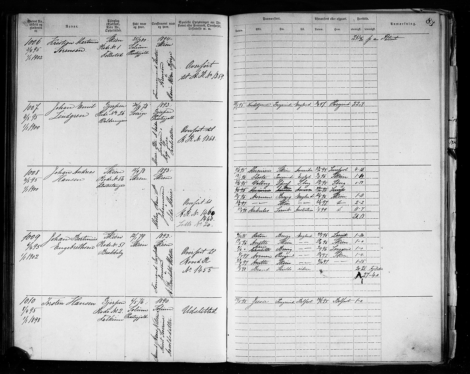 Skien innrulleringskontor, AV/SAKO-A-832/F/Fc/L0004: Annotasjonsrulle, 1879-1899, p. 86