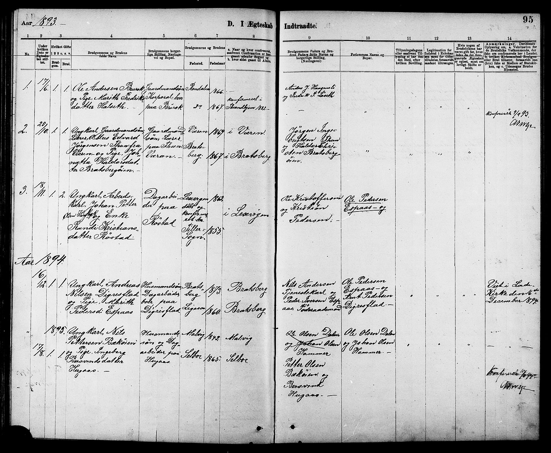 Ministerialprotokoller, klokkerbøker og fødselsregistre - Sør-Trøndelag, AV/SAT-A-1456/608/L0341: Parish register (copy) no. 608C07, 1890-1912, p. 95