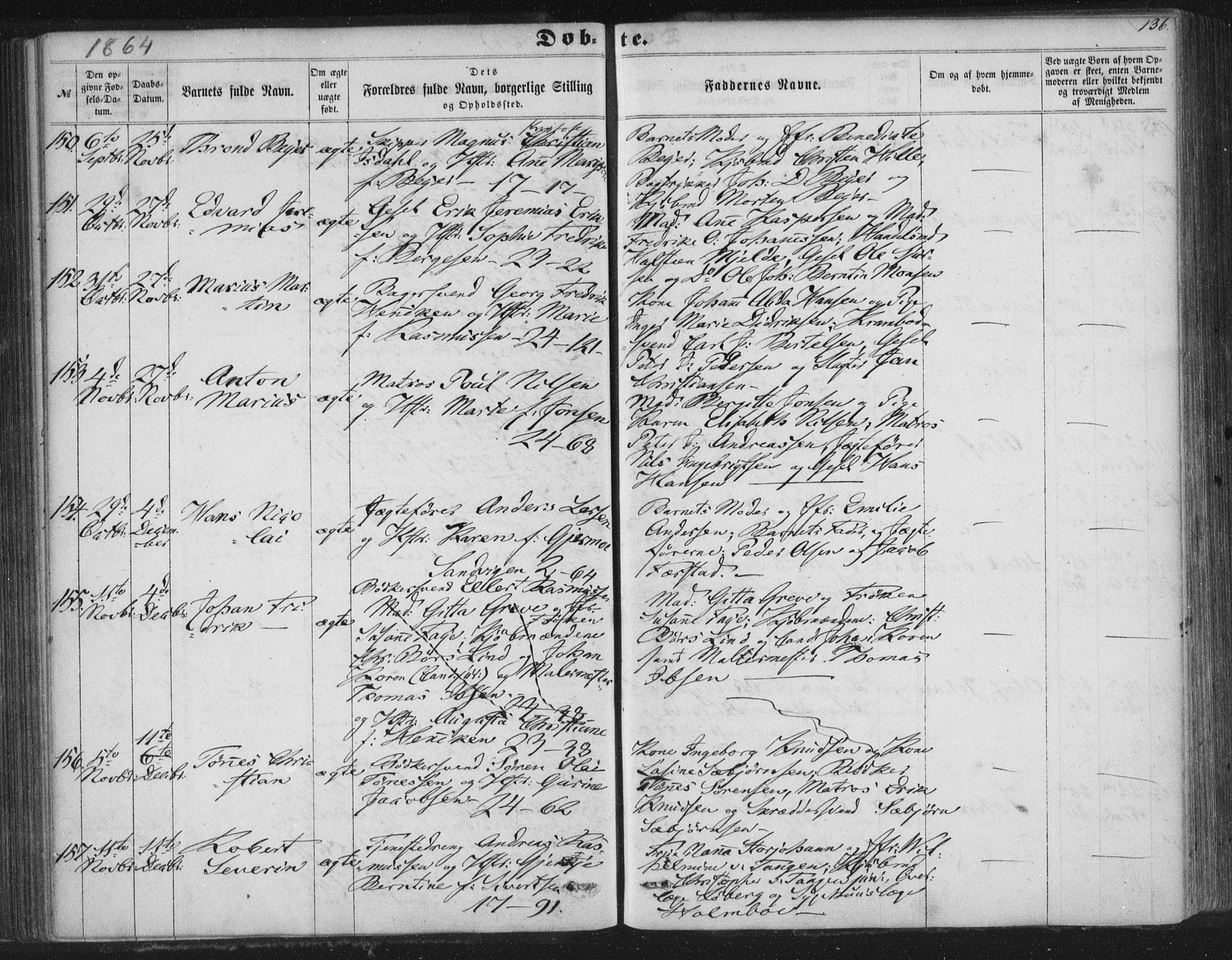 Korskirken sokneprestembete, SAB/A-76101/H/Haa/L0018: Parish register (official) no. B 4, 1857-1866, p. 136