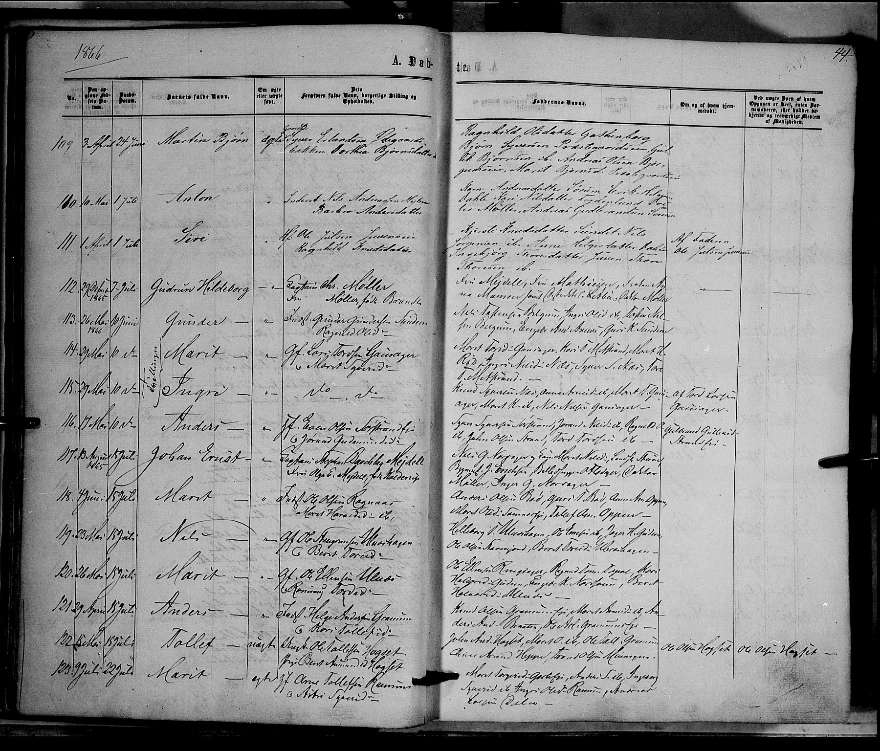 Nord-Aurdal prestekontor, AV/SAH-PREST-132/H/Ha/Haa/L0008: Parish register (official) no. 8, 1863-1875, p. 44