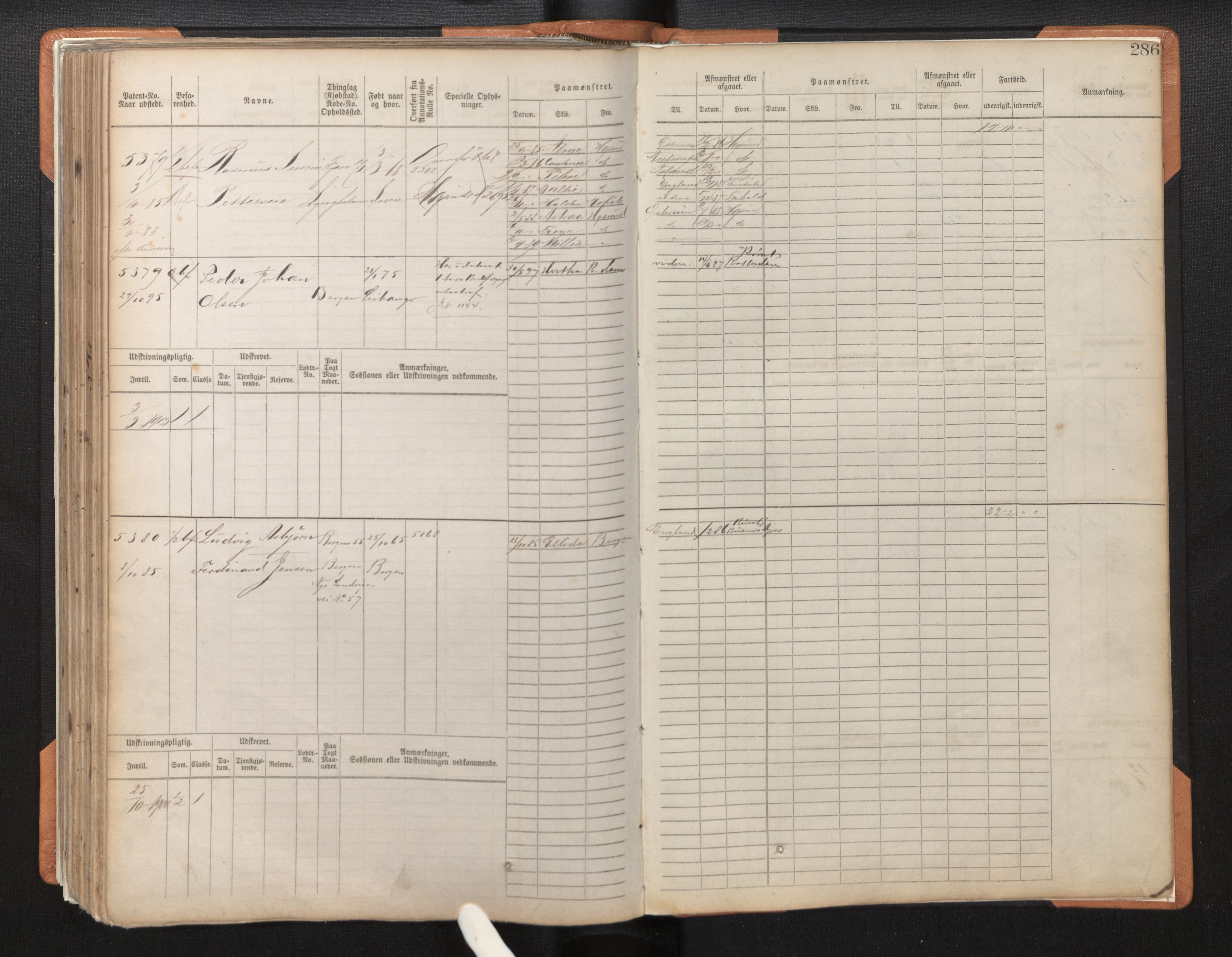 Innrulleringssjefen i Bergen, AV/SAB-A-100050/F/Fc/L0008: Sjøfartshovedrulle, nr. 4805 - 5390, 1882-1889, p. 286