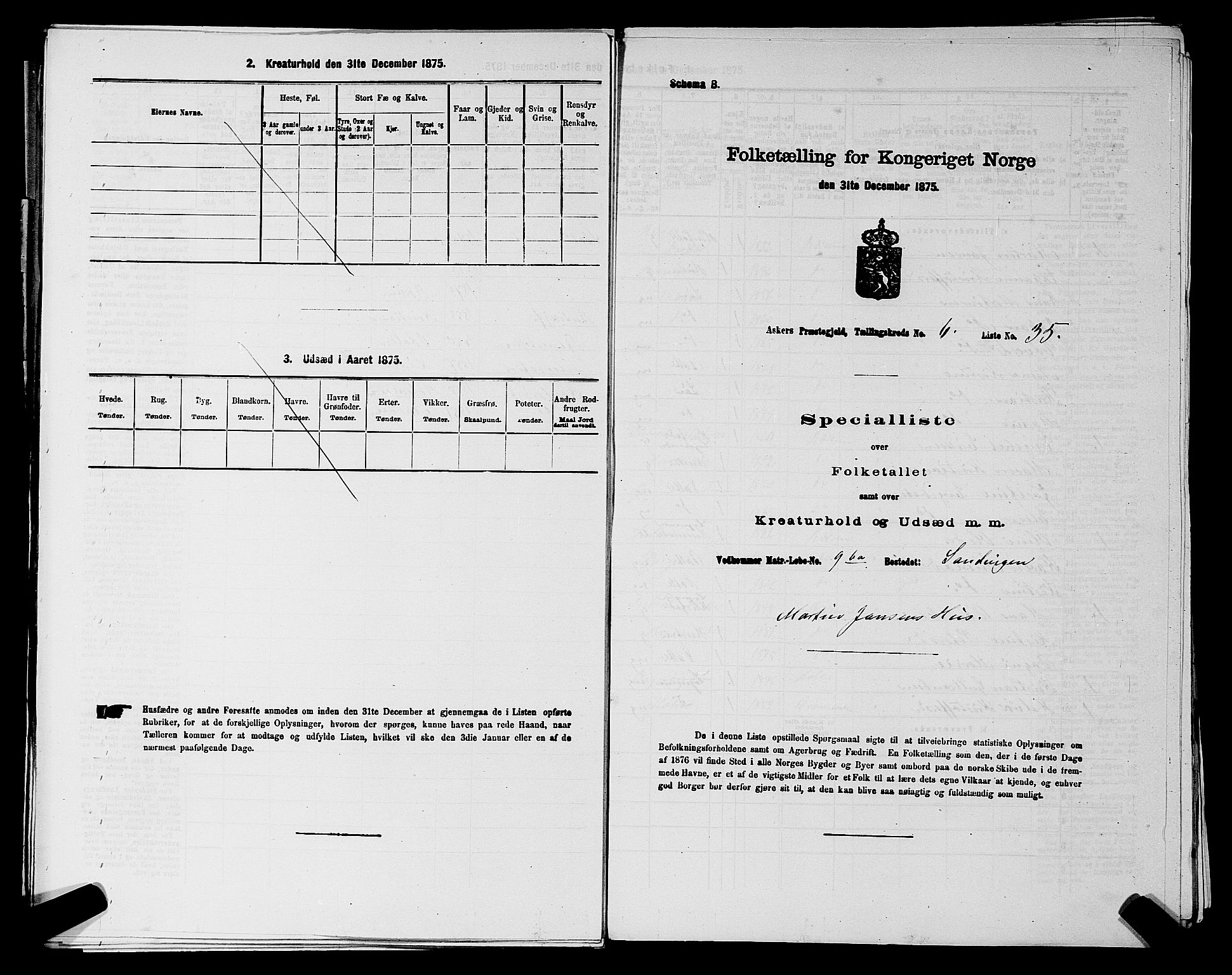 RA, 1875 census for 0220P Asker, 1875, p. 1192