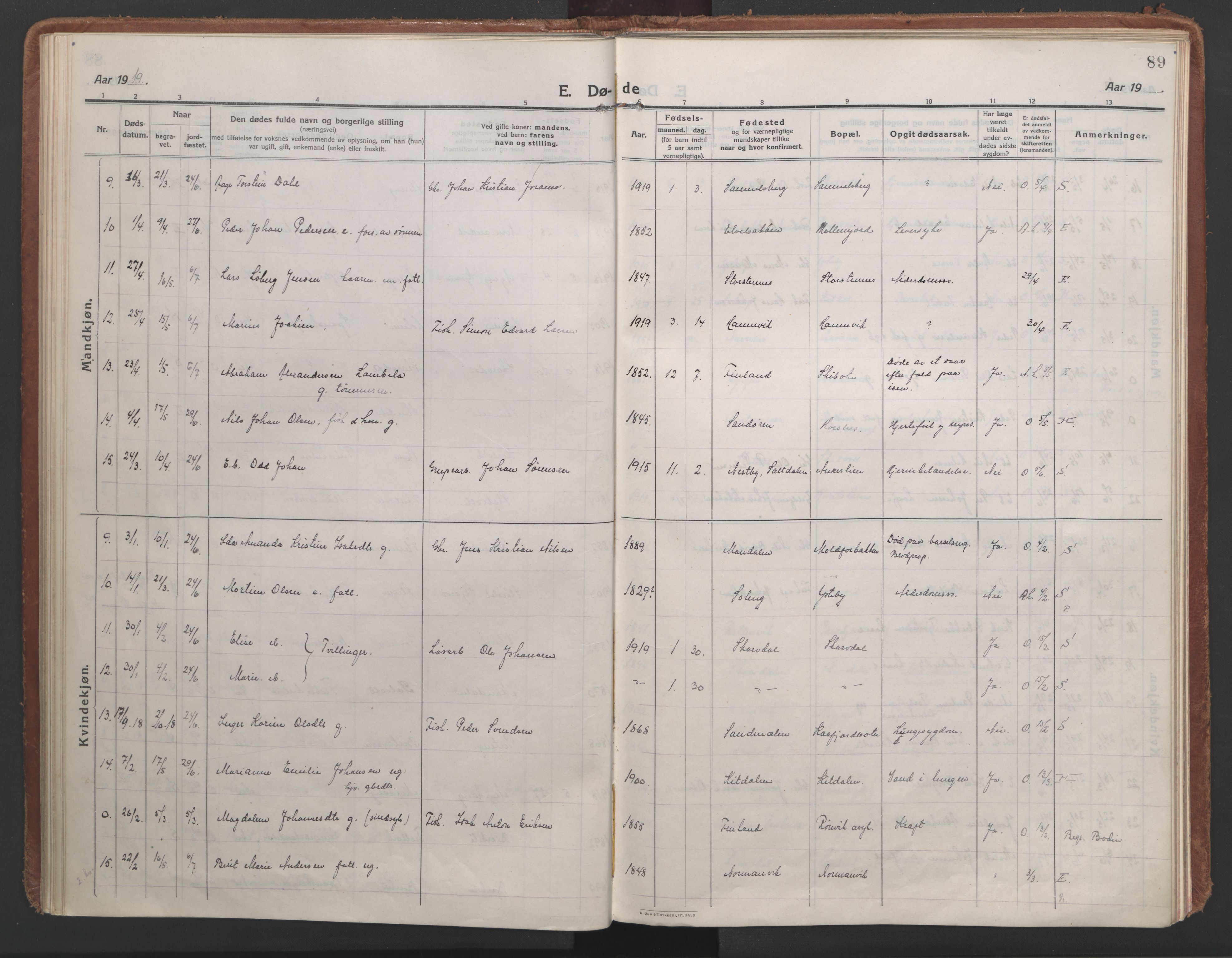 Lyngen sokneprestembete, AV/SATØ-S-1289/H/He/Hea/L0013kirke: Parish register (official) no. 13, 1914-1923, p. 89