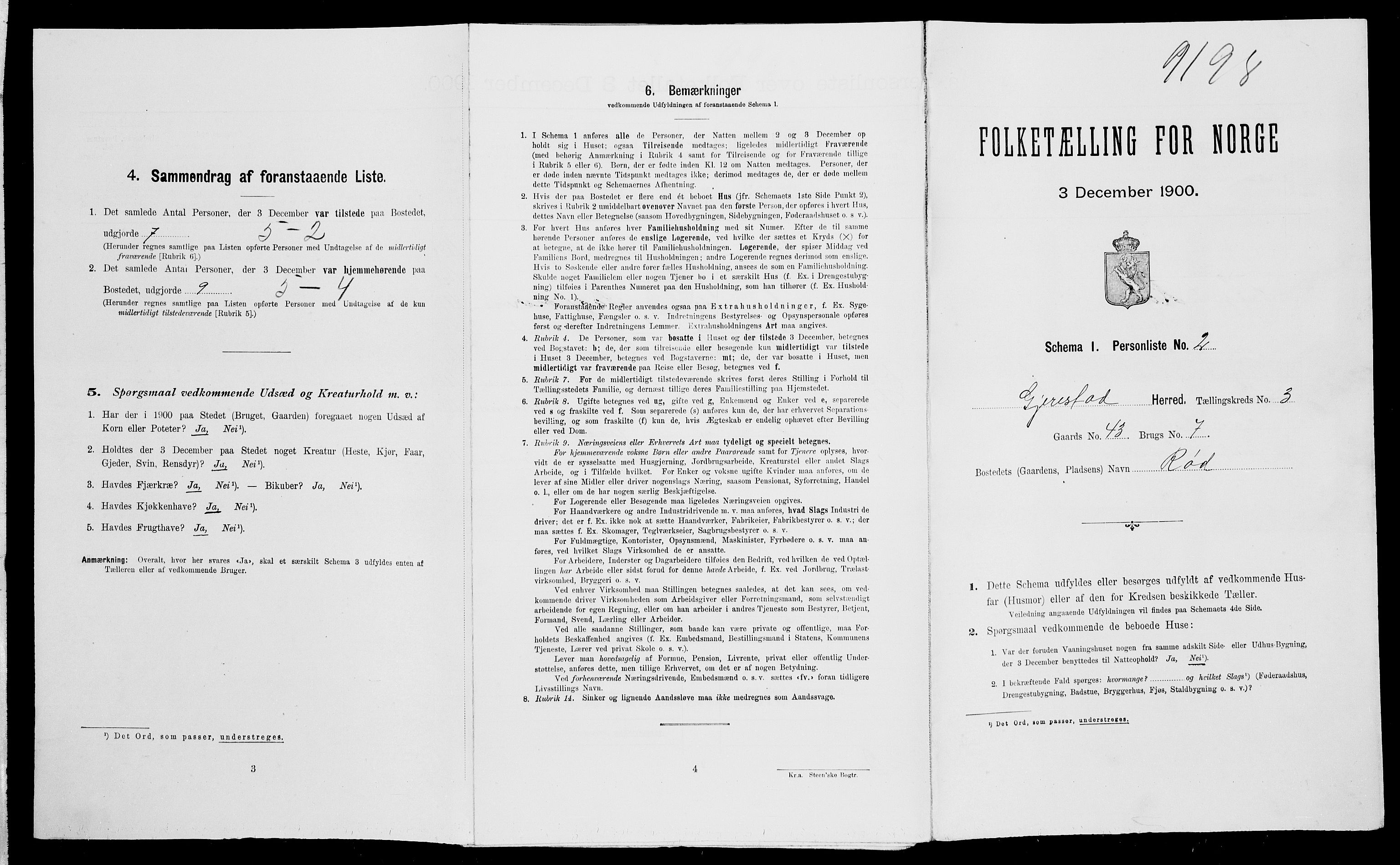 SAK, 1900 census for Gjerstad, 1900, p. 221