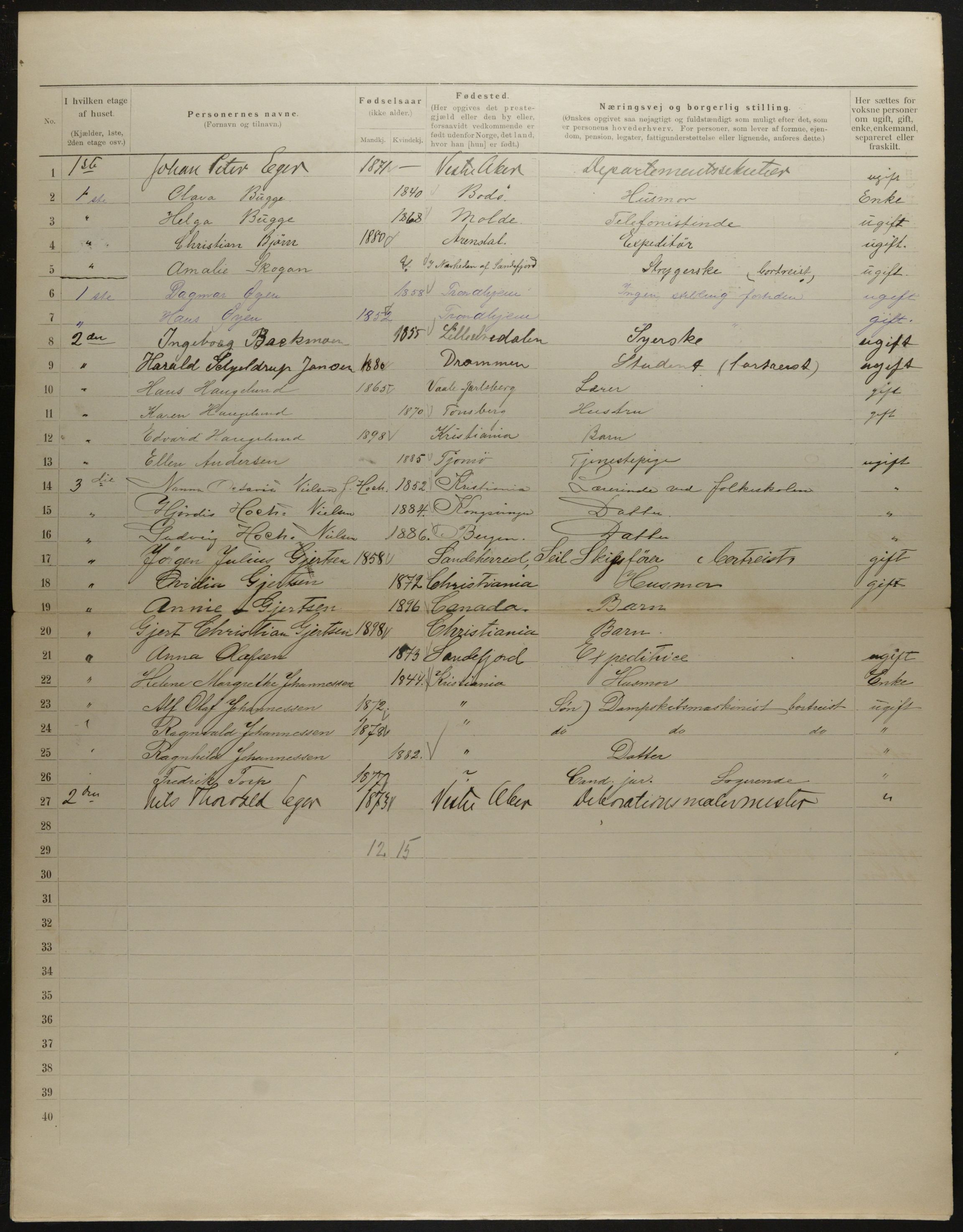 OBA, Municipal Census 1901 for Kristiania, 1901, p. 9195