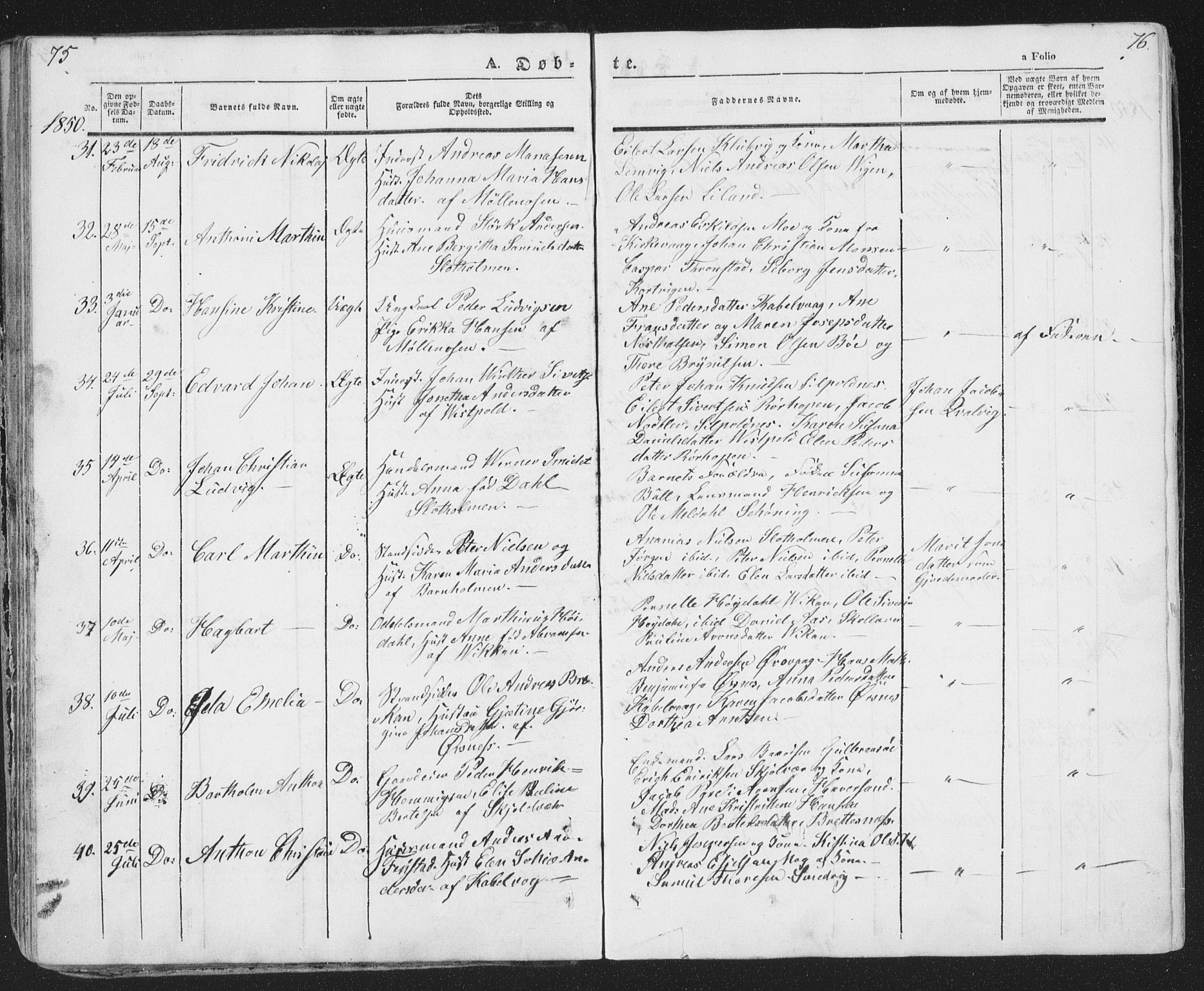 Ministerialprotokoller, klokkerbøker og fødselsregistre - Nordland, SAT/A-1459/874/L1072: Parish register (copy) no. 874C01, 1843-1859, p. 75-76