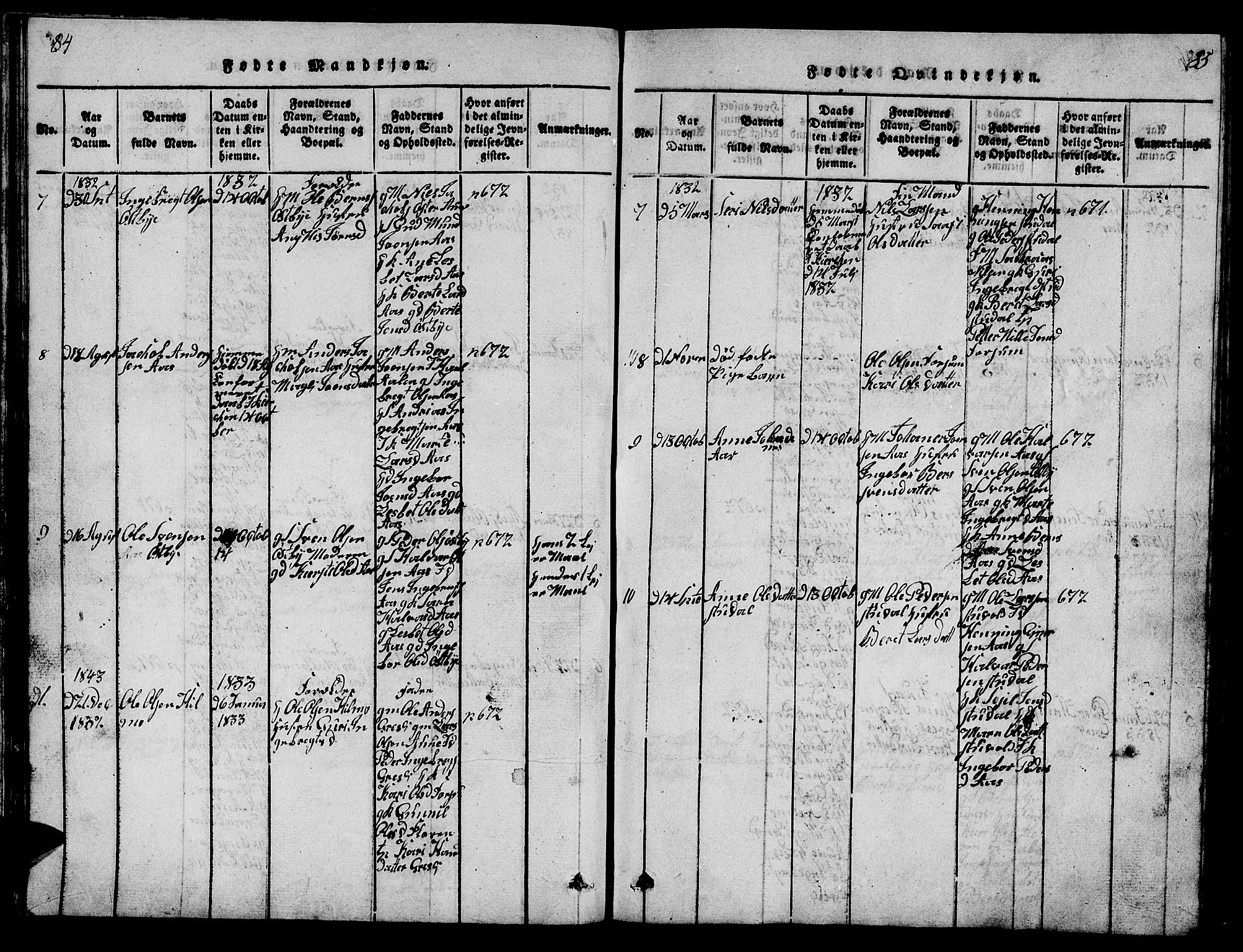 Ministerialprotokoller, klokkerbøker og fødselsregistre - Sør-Trøndelag, SAT/A-1456/698/L1164: Parish register (copy) no. 698C01, 1816-1861, p. 84-85