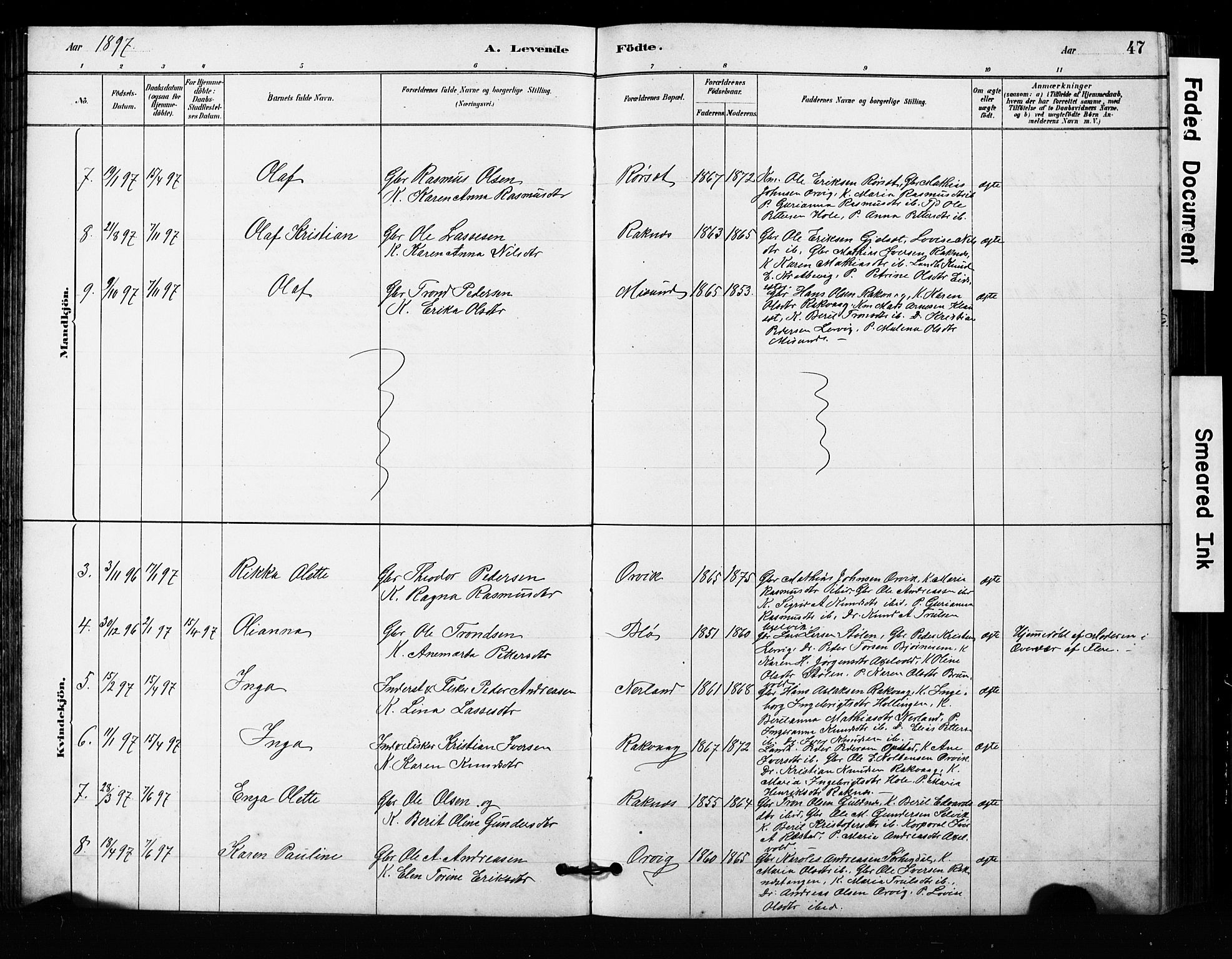 Ministerialprotokoller, klokkerbøker og fødselsregistre - Møre og Romsdal, SAT/A-1454/563/L0737: Parish register (copy) no. 563C01, 1878-1916, p. 47