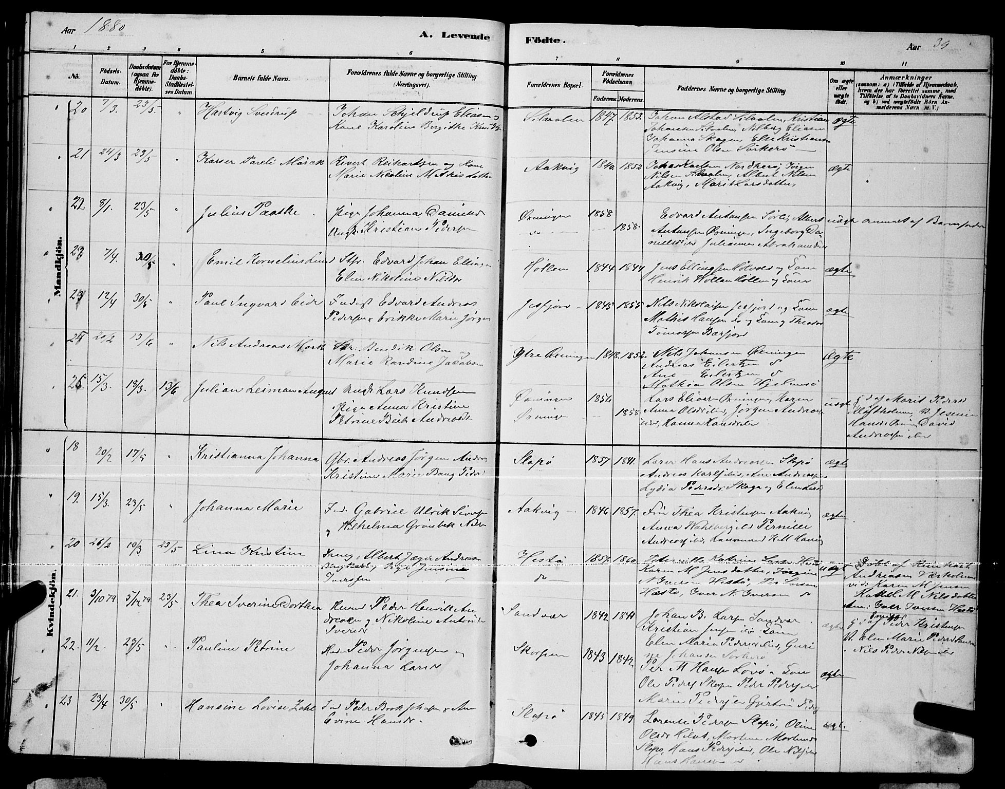 Ministerialprotokoller, klokkerbøker og fødselsregistre - Nordland, AV/SAT-A-1459/834/L0513: Parish register (copy) no. 834C04, 1877-1892, p. 39