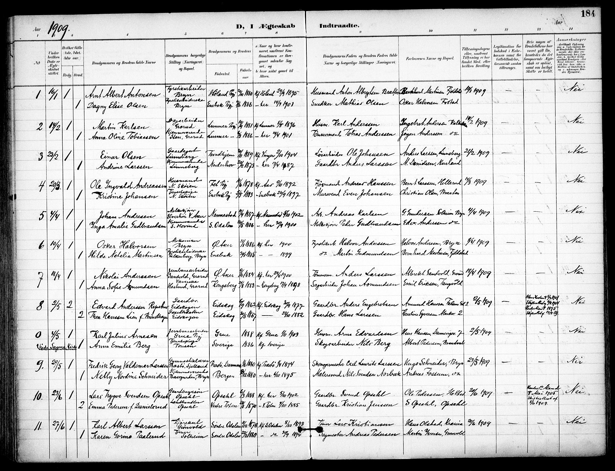 Østre Aker prestekontor Kirkebøker, SAO/A-10840/F/Fa/L0011: Parish register (official) no. I 11, 1895-1917, p. 184