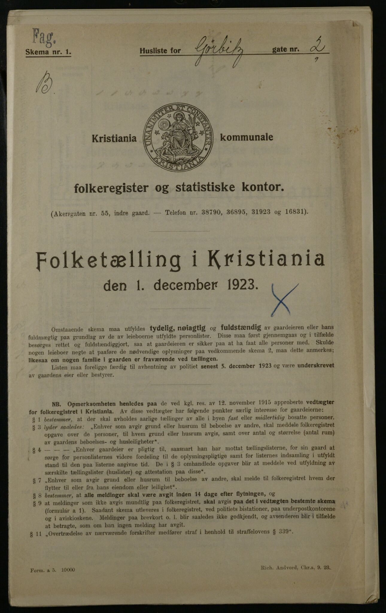 OBA, Municipal Census 1923 for Kristiania, 1923, p. 36587