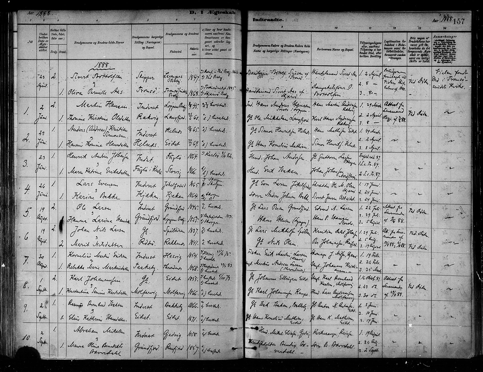 Skjervøy sokneprestkontor, AV/SATØ-S-1300/H/Ha/Haa/L0010kirke: Parish register (official) no. 10, 1887-1898, p. 157