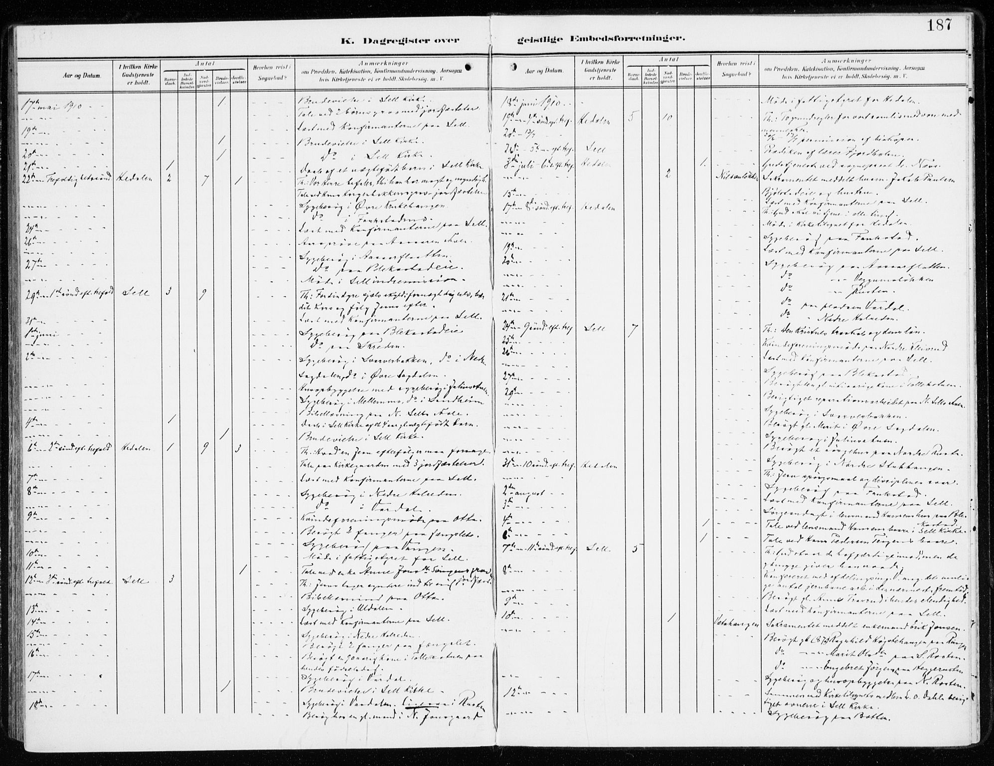 Sel prestekontor, AV/SAH-PREST-074/H/Ha/Haa/L0002: Parish register (official) no. 2, 1905-1919, p. 187