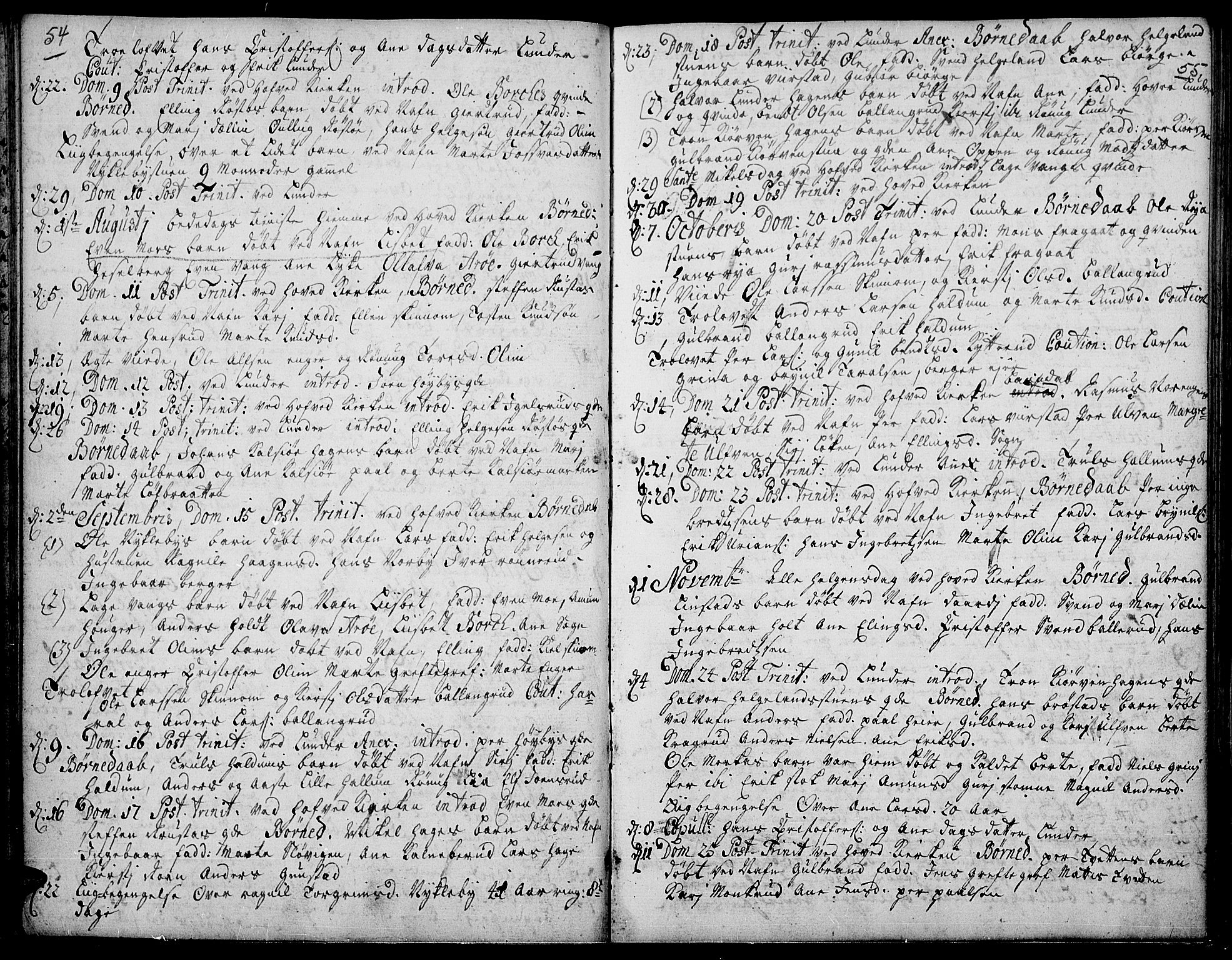 Jevnaker prestekontor, SAH/PREST-116/H/Ha/Haa/L0002: Parish register (official) no. 2, 1725-1751, p. 54-55
