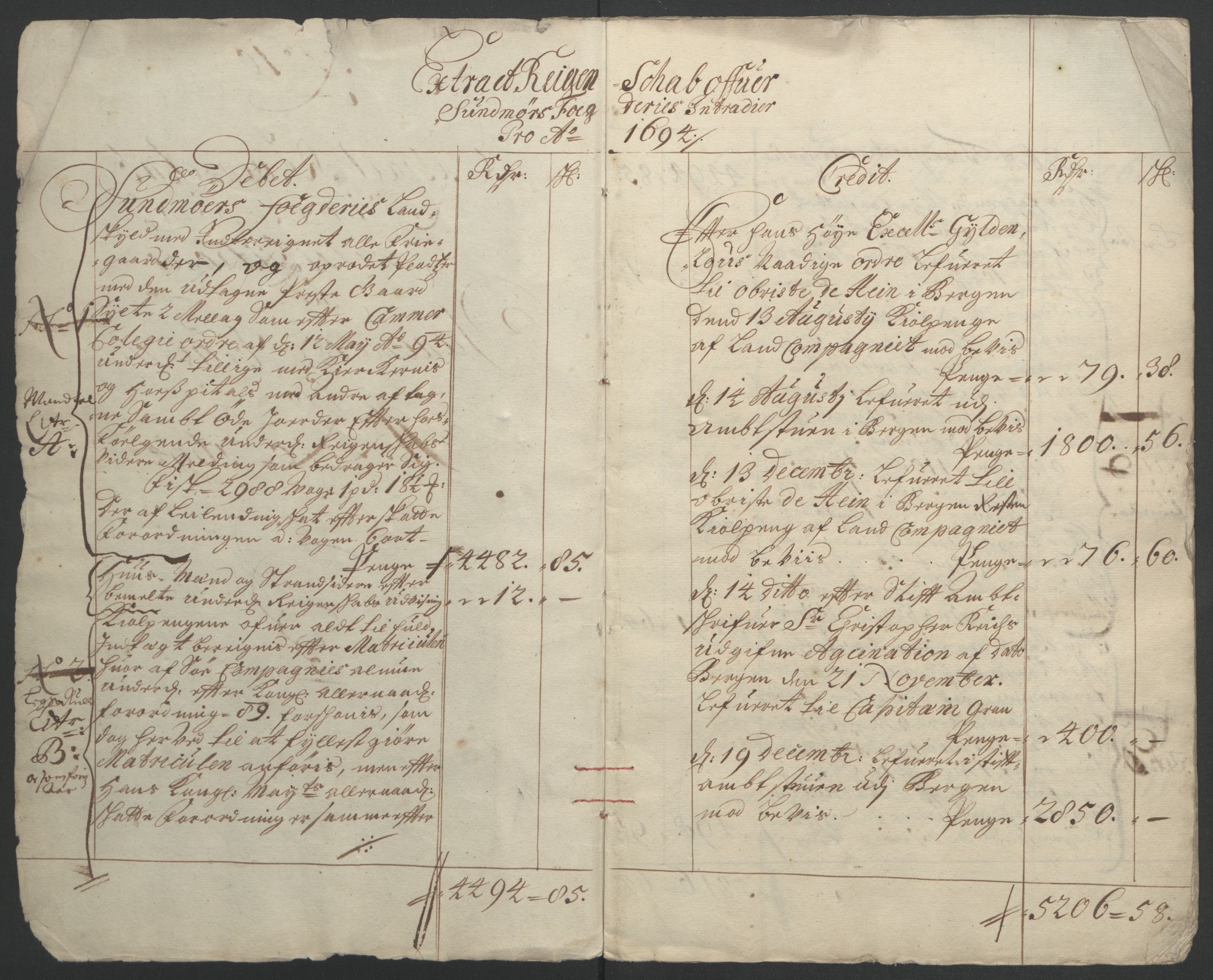 Rentekammeret inntil 1814, Reviderte regnskaper, Fogderegnskap, RA/EA-4092/R54/L3555: Fogderegnskap Sunnmøre, 1694-1695, p. 4