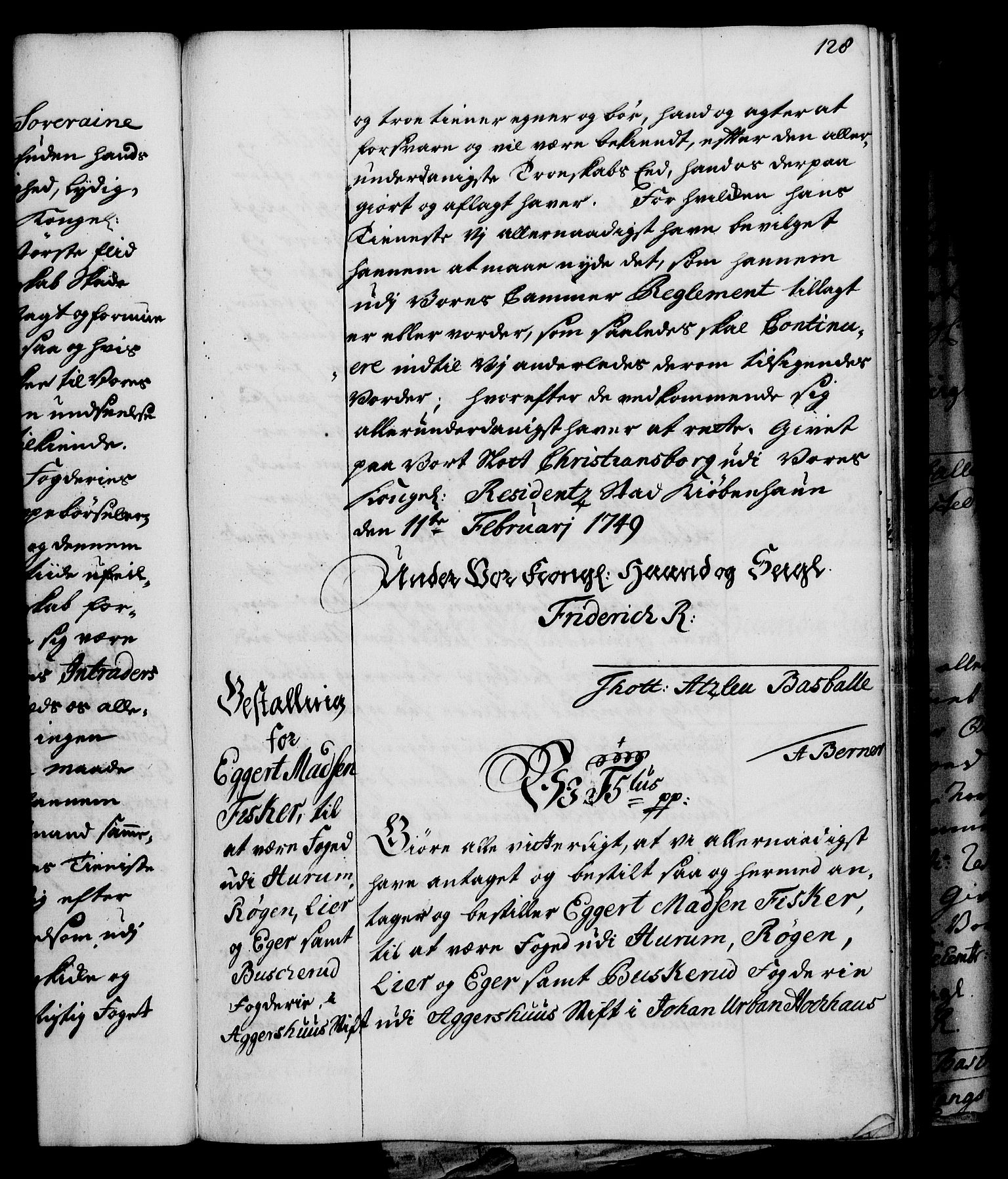 Rentekammeret, Kammerkanselliet, RA/EA-3111/G/Gg/Gge/L0003: Norsk bestallingsprotokoll med register (merket RK 53.27), 1745-1761, p. 128