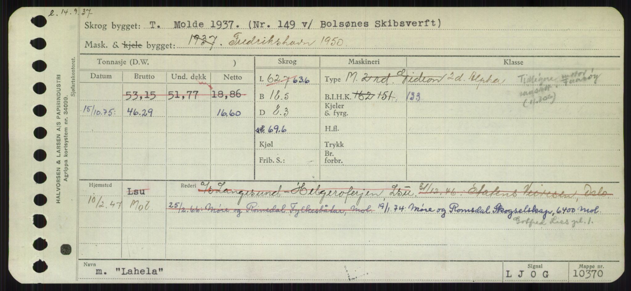 Sjøfartsdirektoratet med forløpere, Skipsmålingen, RA/S-1627/H/Ha/L0003/0002: Fartøy, Hilm-Mar / Fartøy, Kom-Mar, p. 261